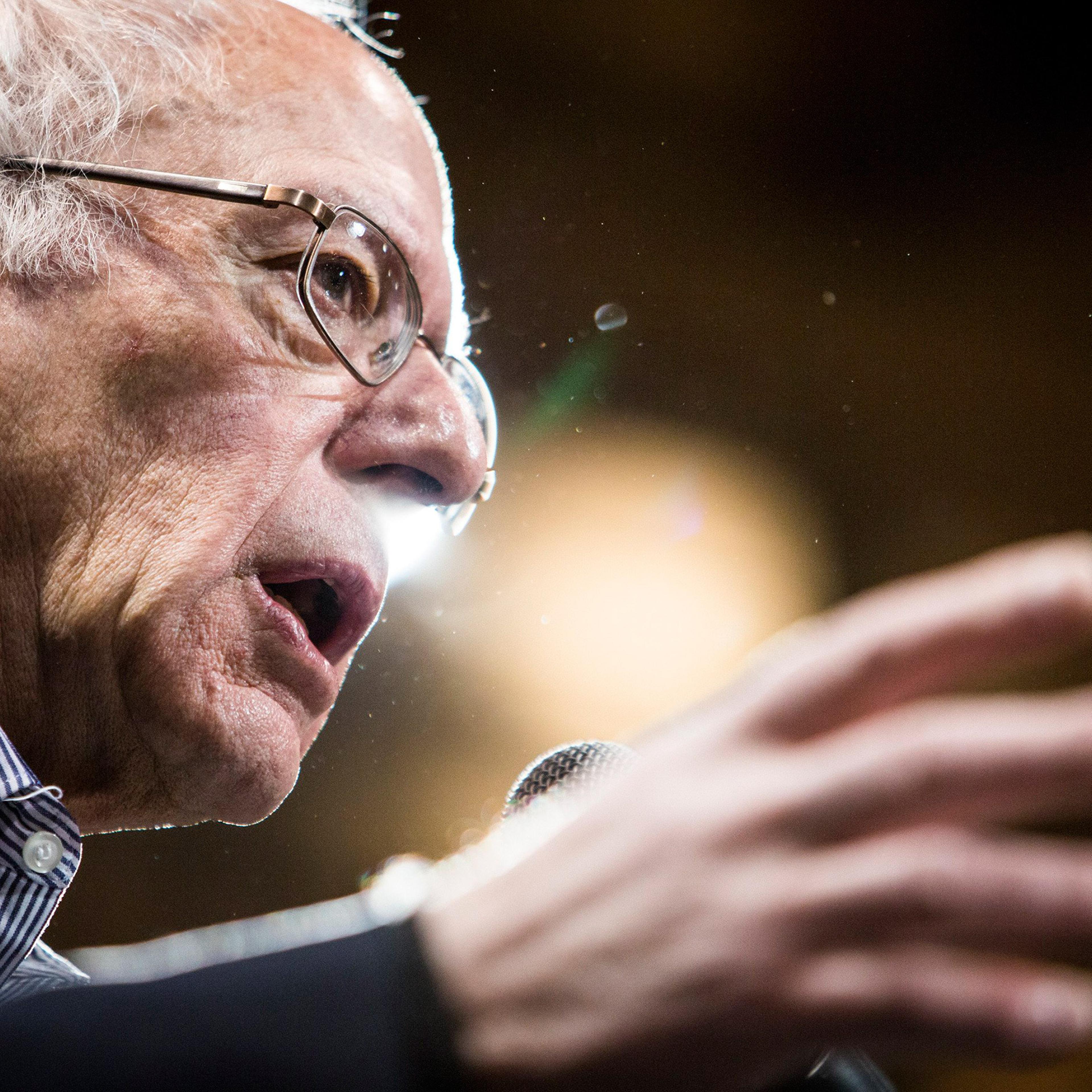 Democratic presidential candidate Sen. Bernie Sanders speaks at a campaign event at the Fort Museum Opera House in Fort Dodge, Iowa.