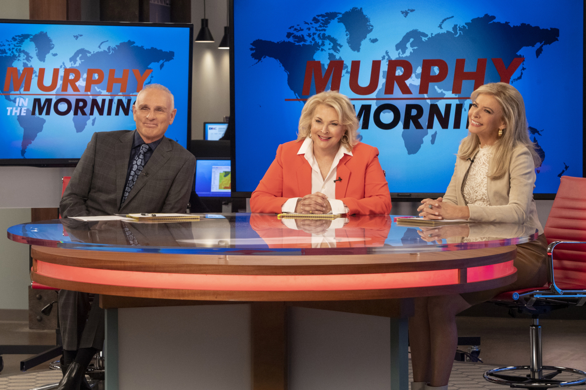 From the show Murphy Brown Joe Regalbuto as Frank Fontana, Candice Bergen as Murphy Brown, and Faith Ford as Corky Sherwood.