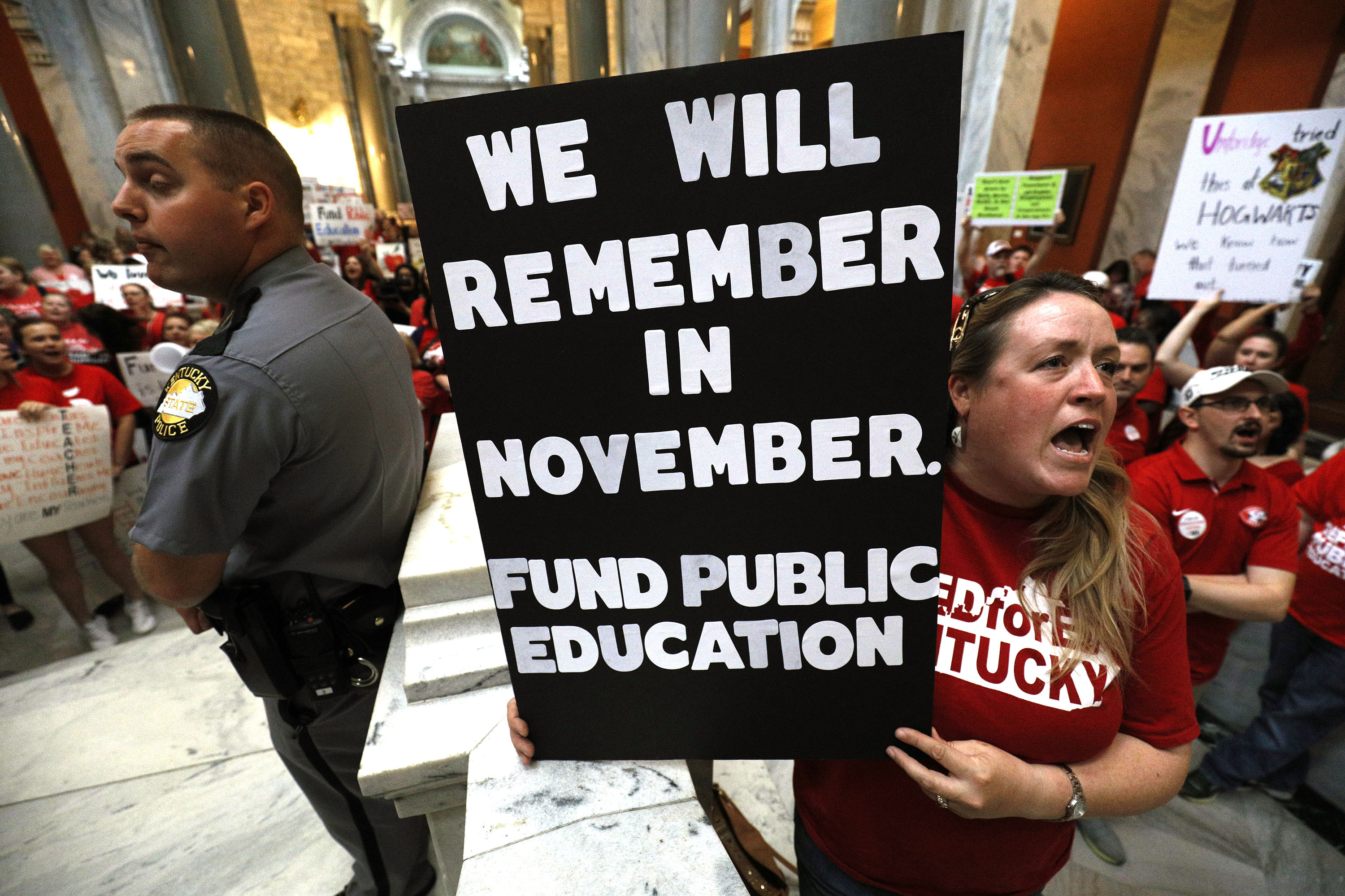Kentucky Teachers March On State Capitol After Governor Signs Controversial Pension Reform Bill