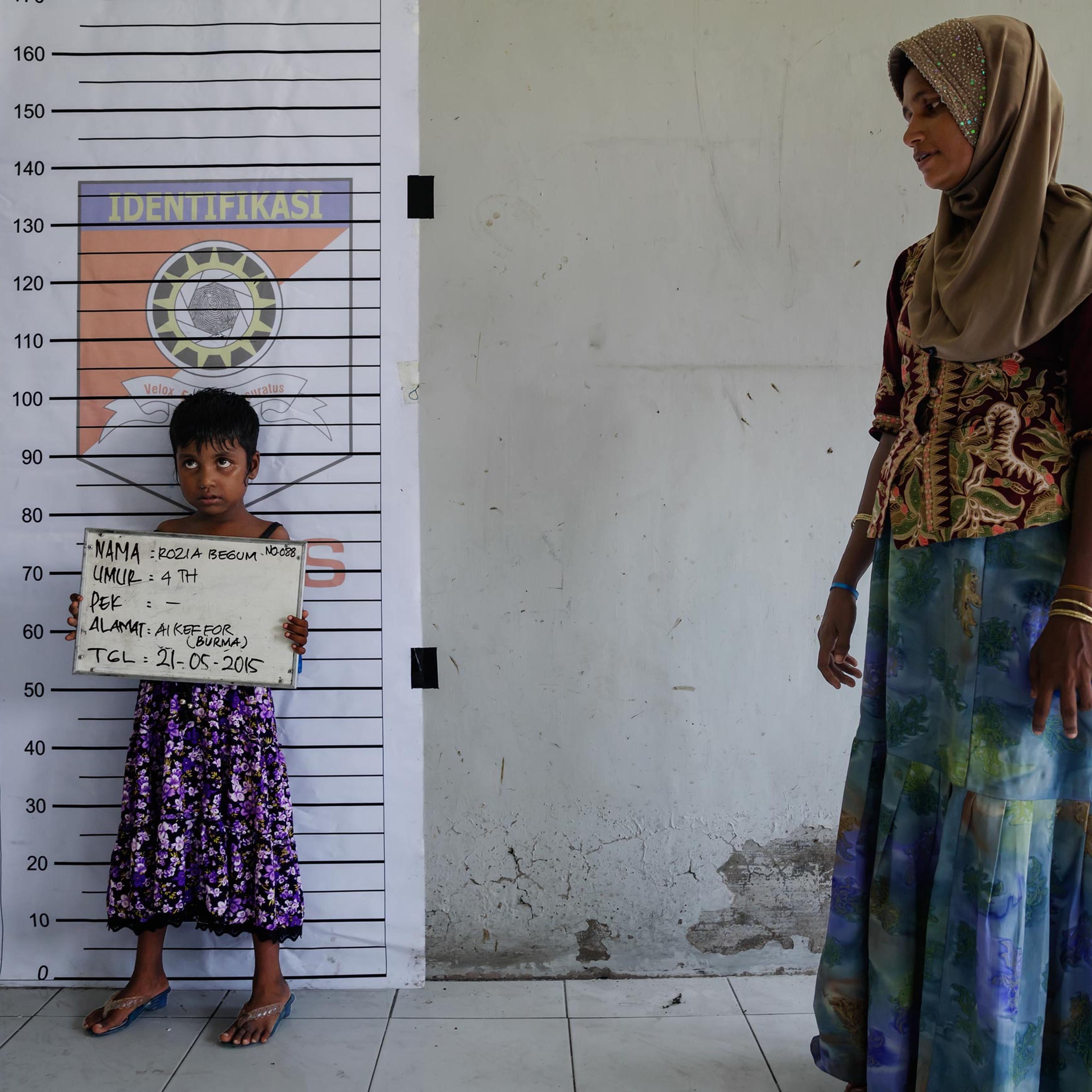 Rohingya and Bangladeshi refugees aboard boats that have been at sea for months off the coast of SE Asia. Landed in port pif Langsa in Aceh, Indonesia, where they were given shelter, food and medical care by Indonesian and international NGO's. The Rohing