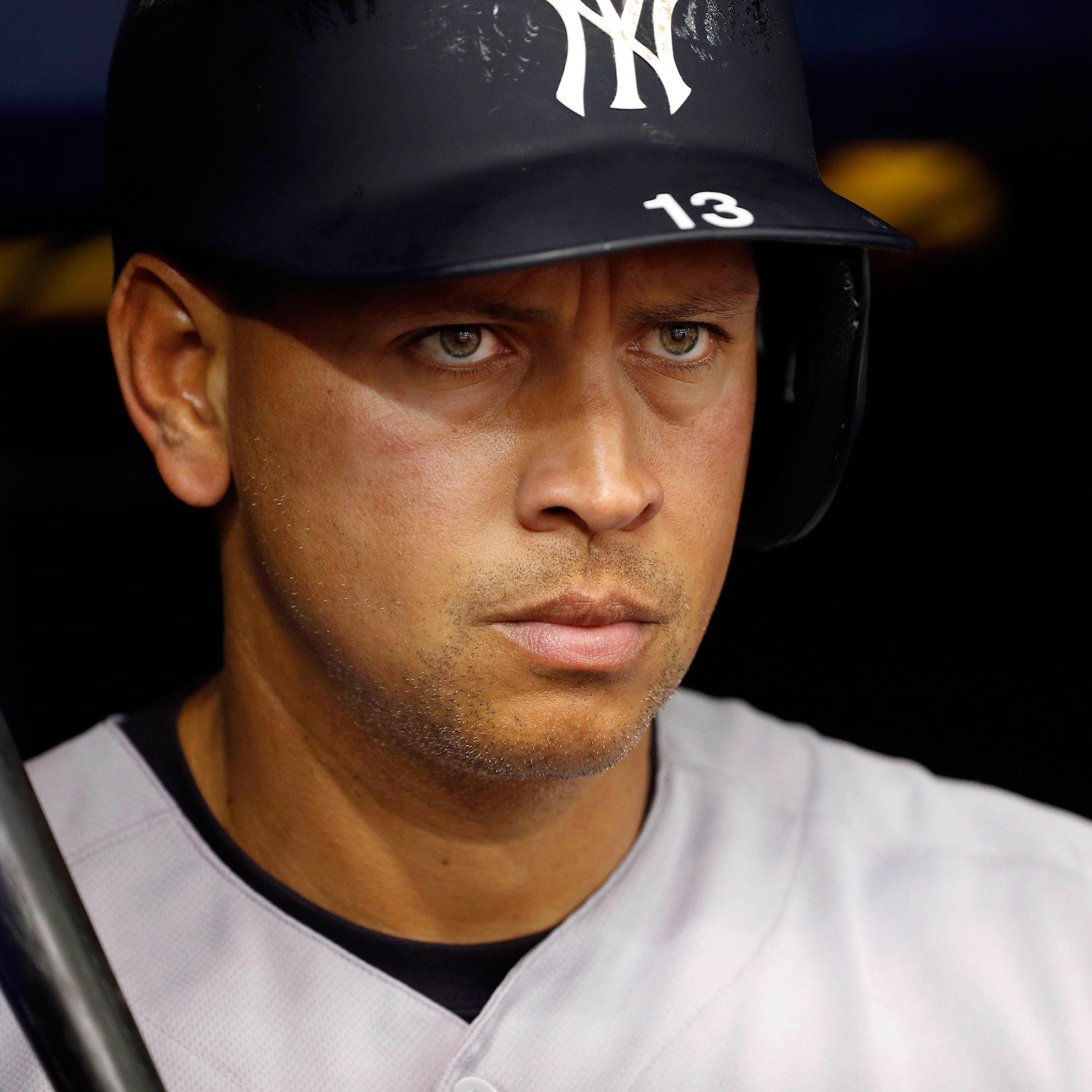 May 28, 2016; St. Petersburg, FL, USA; New York Yankees designated hitter Alex Rodriguez (13) looks on during the third inning against the Tampa Bay Rays at Tropicana Field. Mandatory Credit: Kim Klement-USA TODAY Sports/File Photo - RTSLL1V