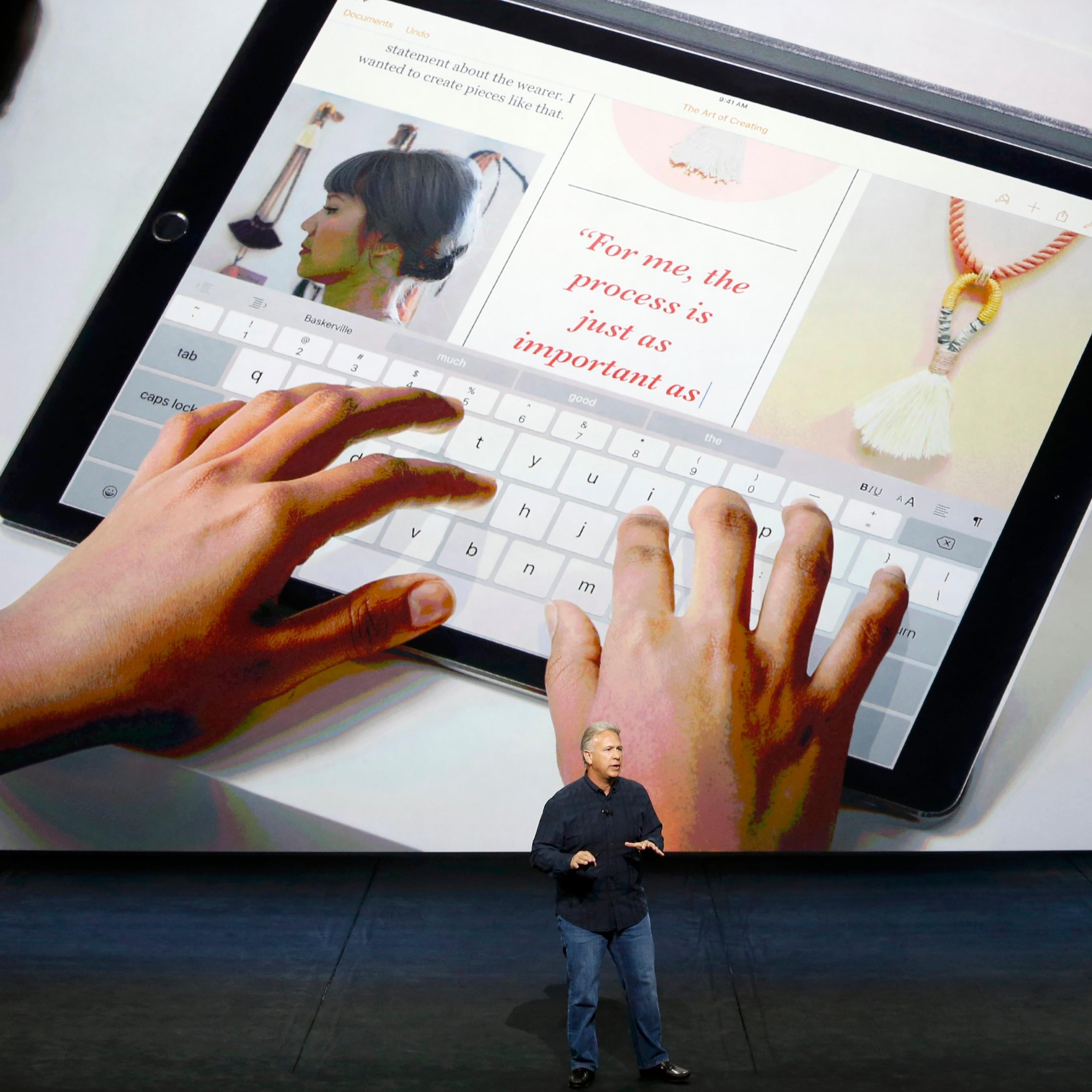 Phil Schiller, Senior Vice President of Worldwide Marketing at Apple Inc, speaks about the new iPad Pro during an Apple media event in San Francisco, California