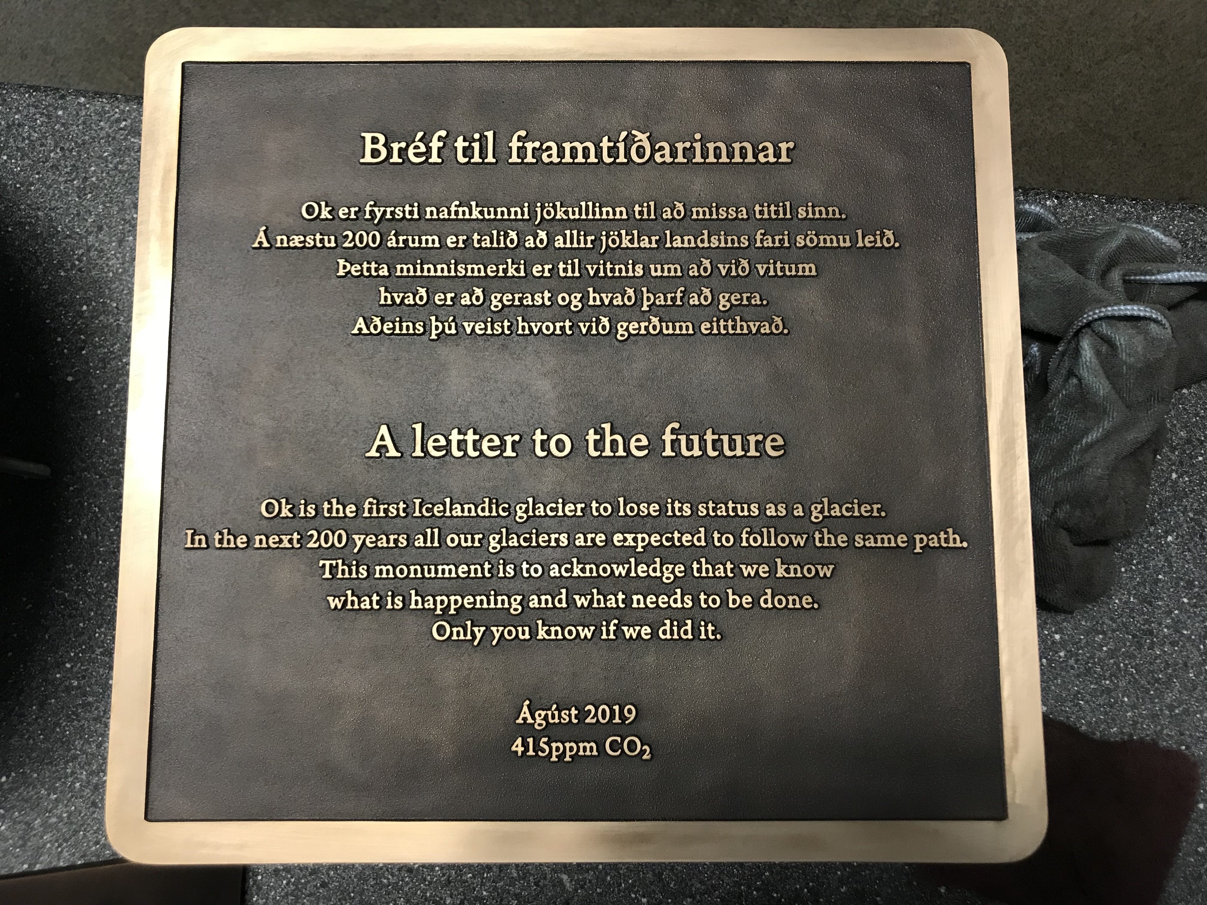 The memorial for the Icelandic glacier is the first of its kind. The words are written by Icelandic author and poet Andri Snaer Magnason. 