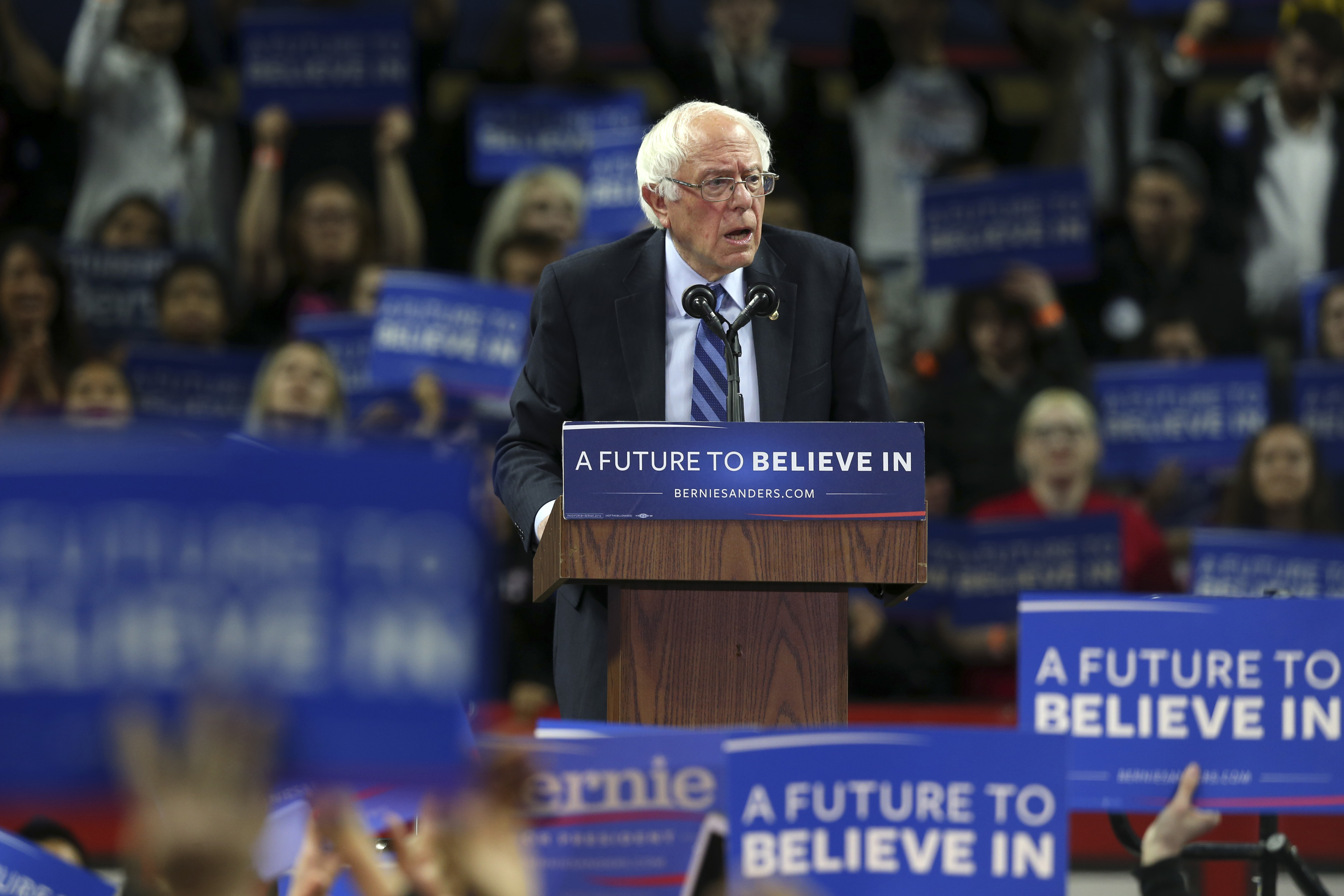Bernie Sanders speaks at a campaign rally in Piscataway, N.J on May 8, 2016.