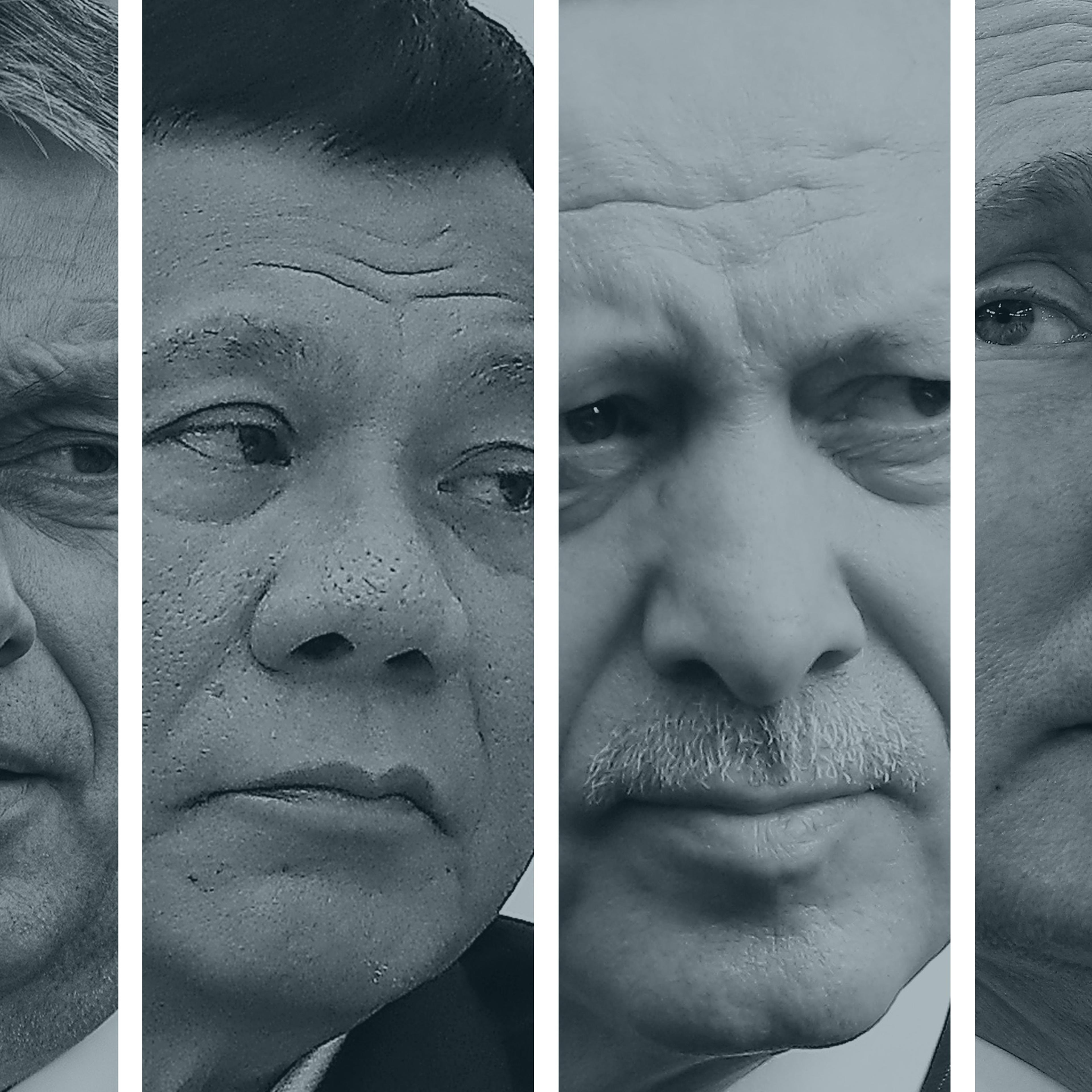 A composite photo of Hungarian Prime Minister Viktor Orban, Philippines' President Rodrigo Duterte, President of Turkey Recep Tayyip Erdogan, and Russian President Vladimir Putin