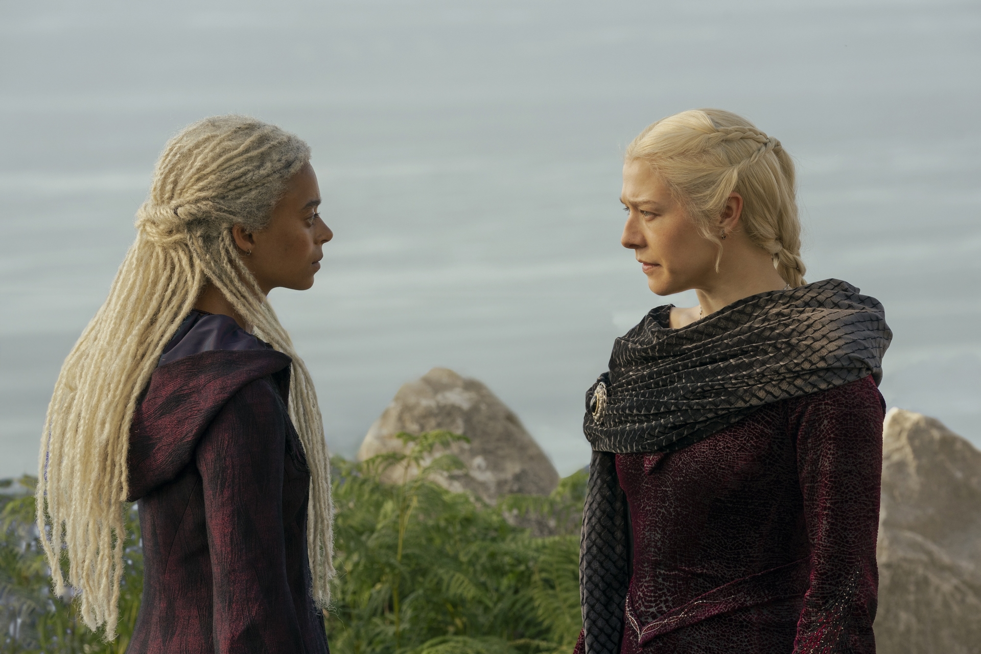 Rhaena Targaryen (Phoebe Campbell) and Rhaenyra Targaryen (Emma D'Arcy)