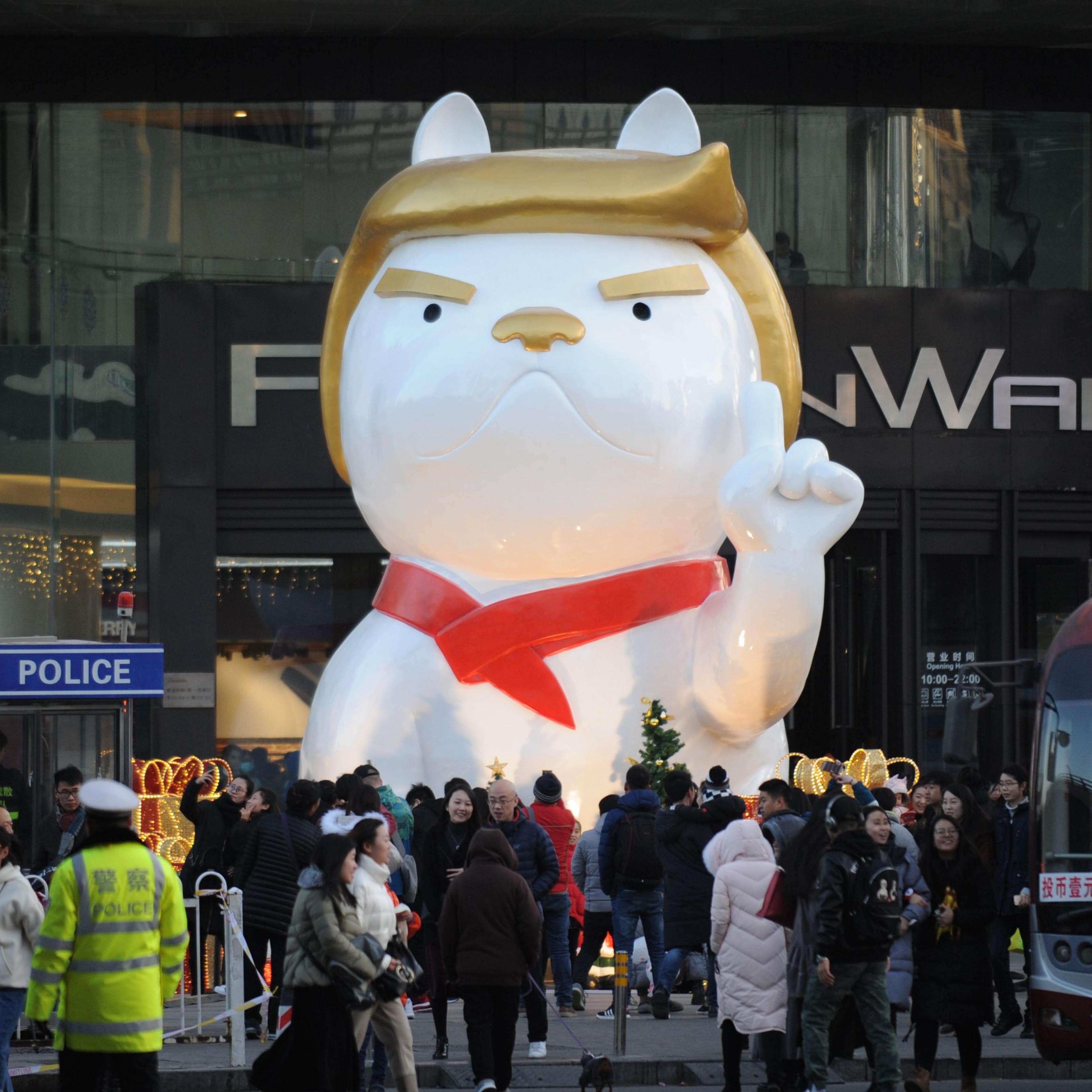 Dog Sculpture With Donald Trump's Gesture In Taiyuan