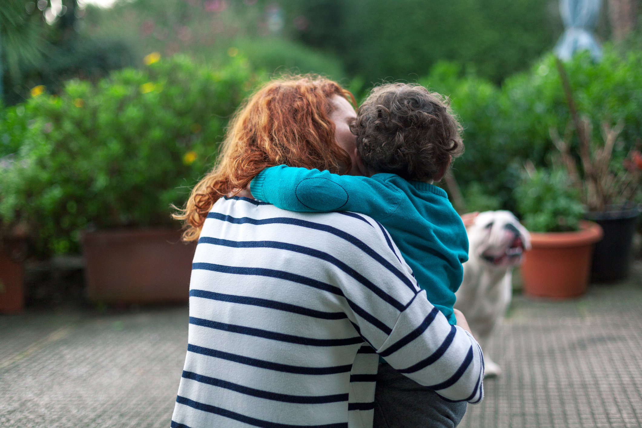 A mother and son outdoors