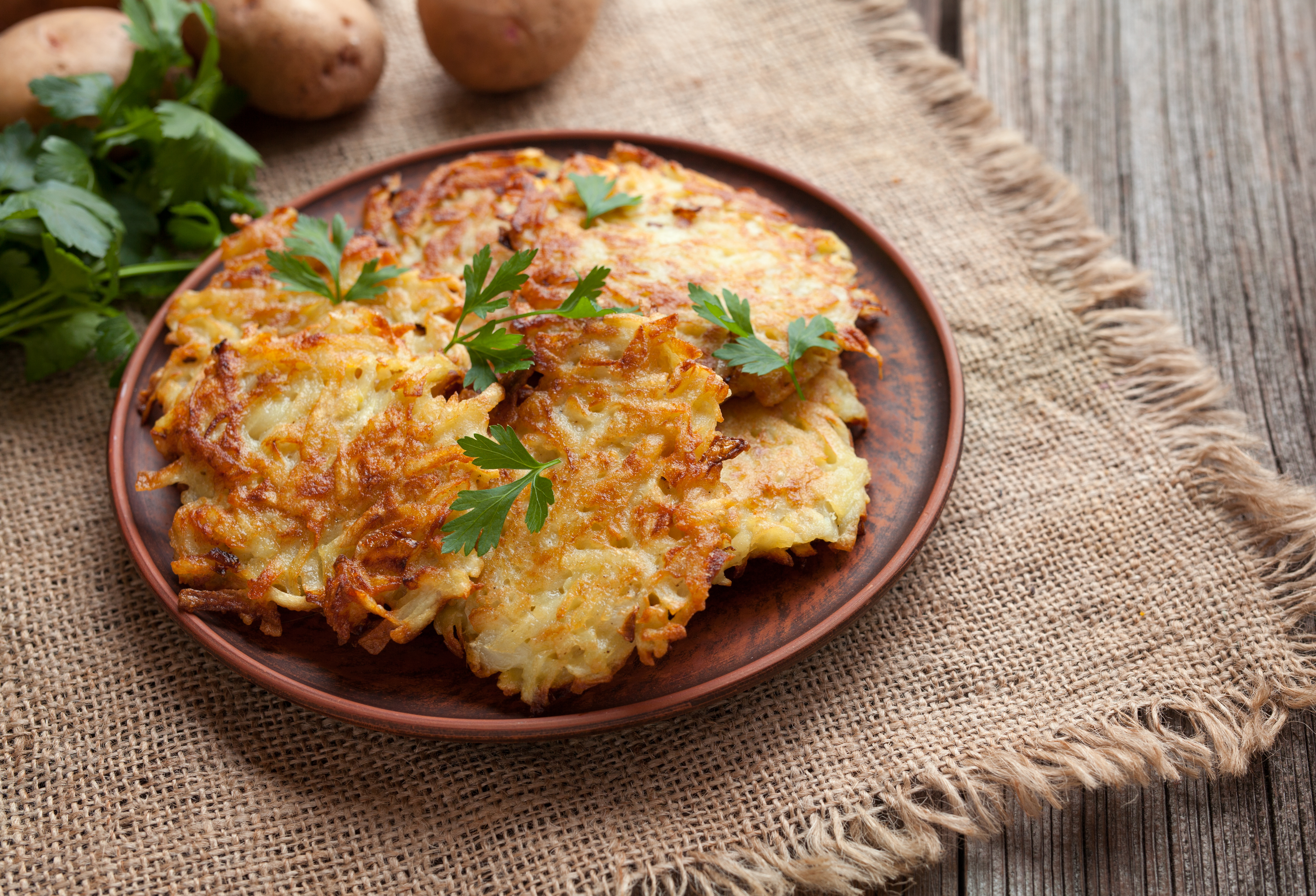 Traditional potato pancakes or latke homemade jewish food Hanukkah celebration