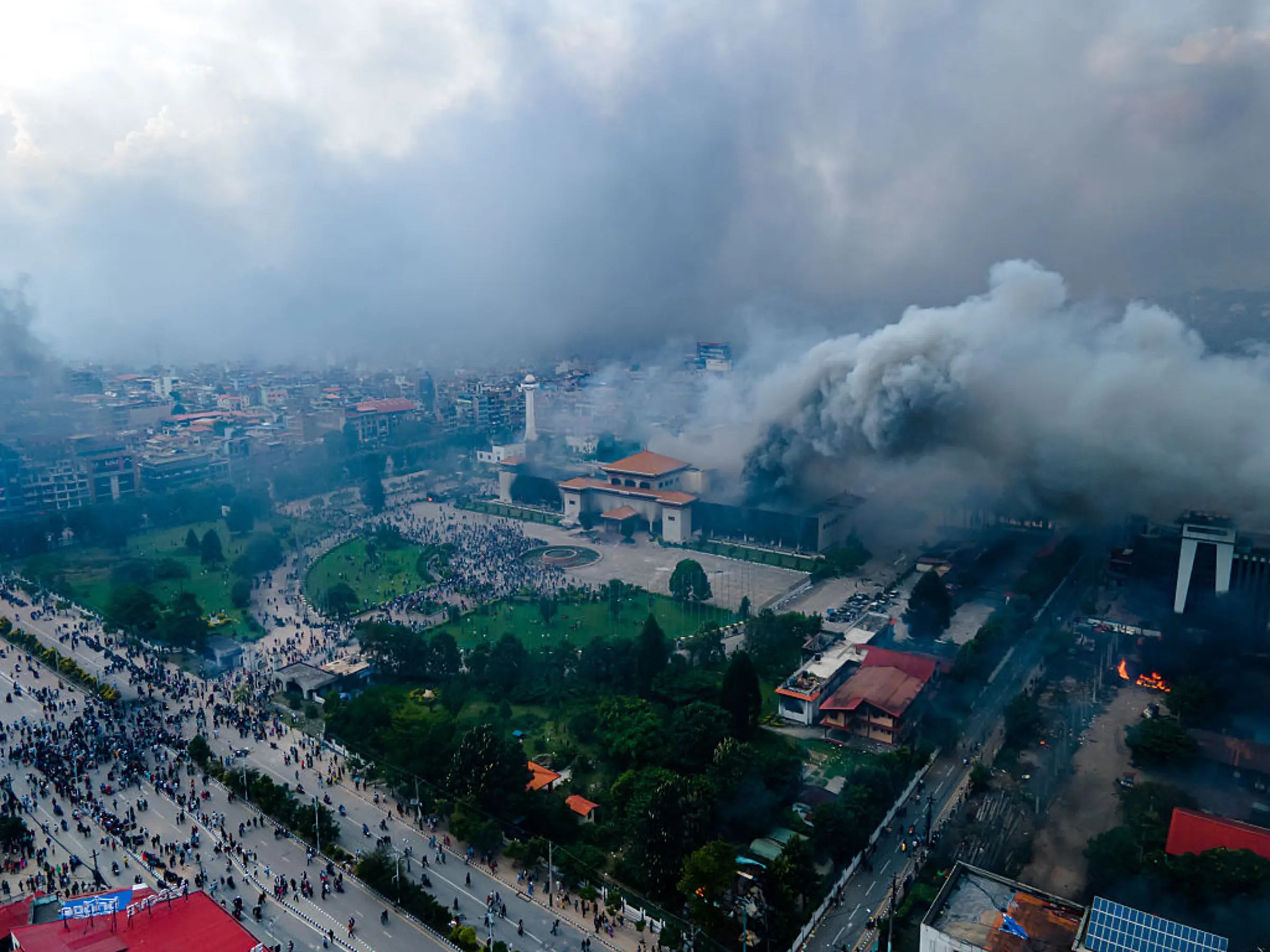 Drone Footage Shows Protest Fires Sweeping Kathmandu Valley In Nepal