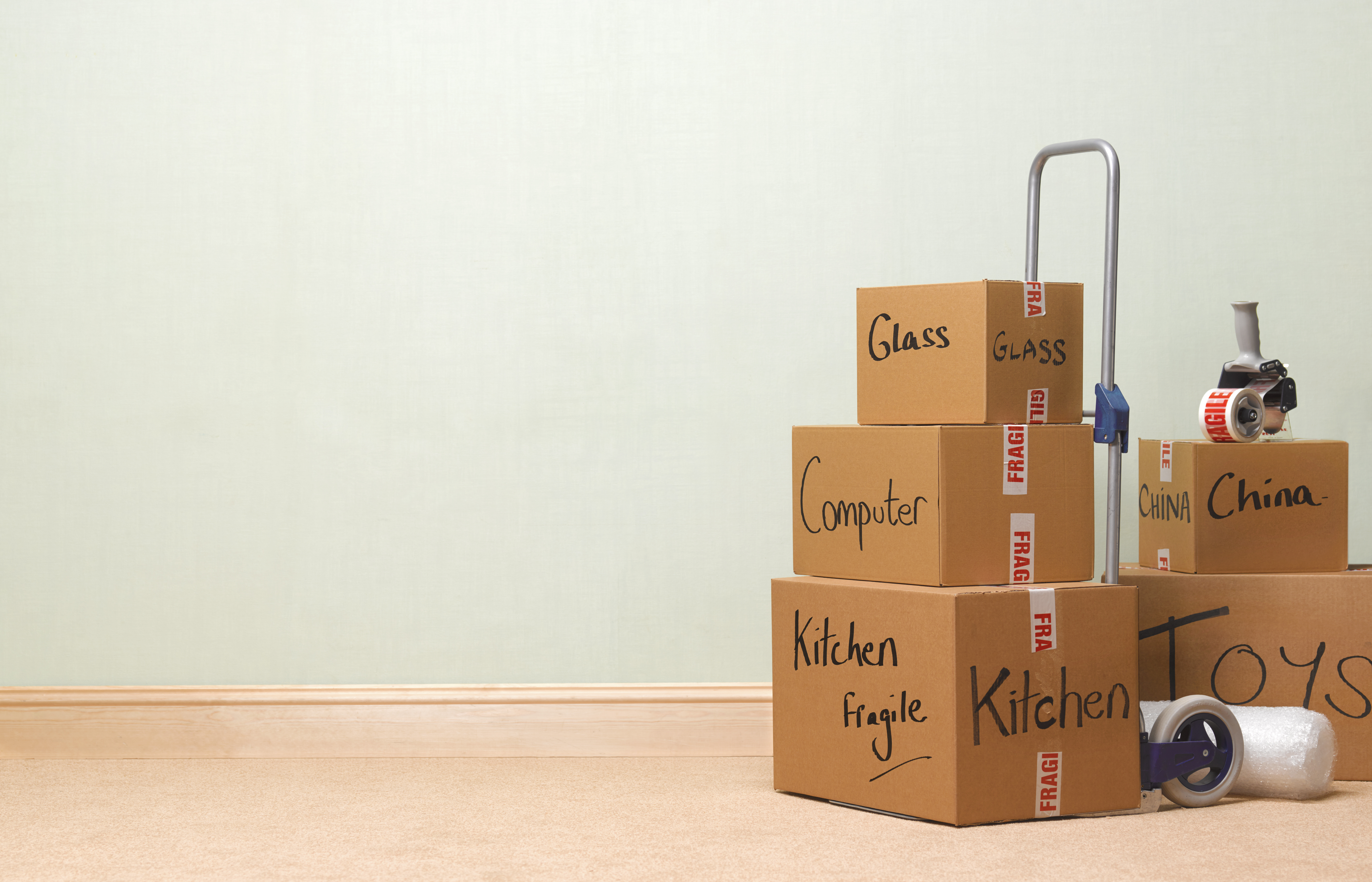 Moving boxes landscape with copy space