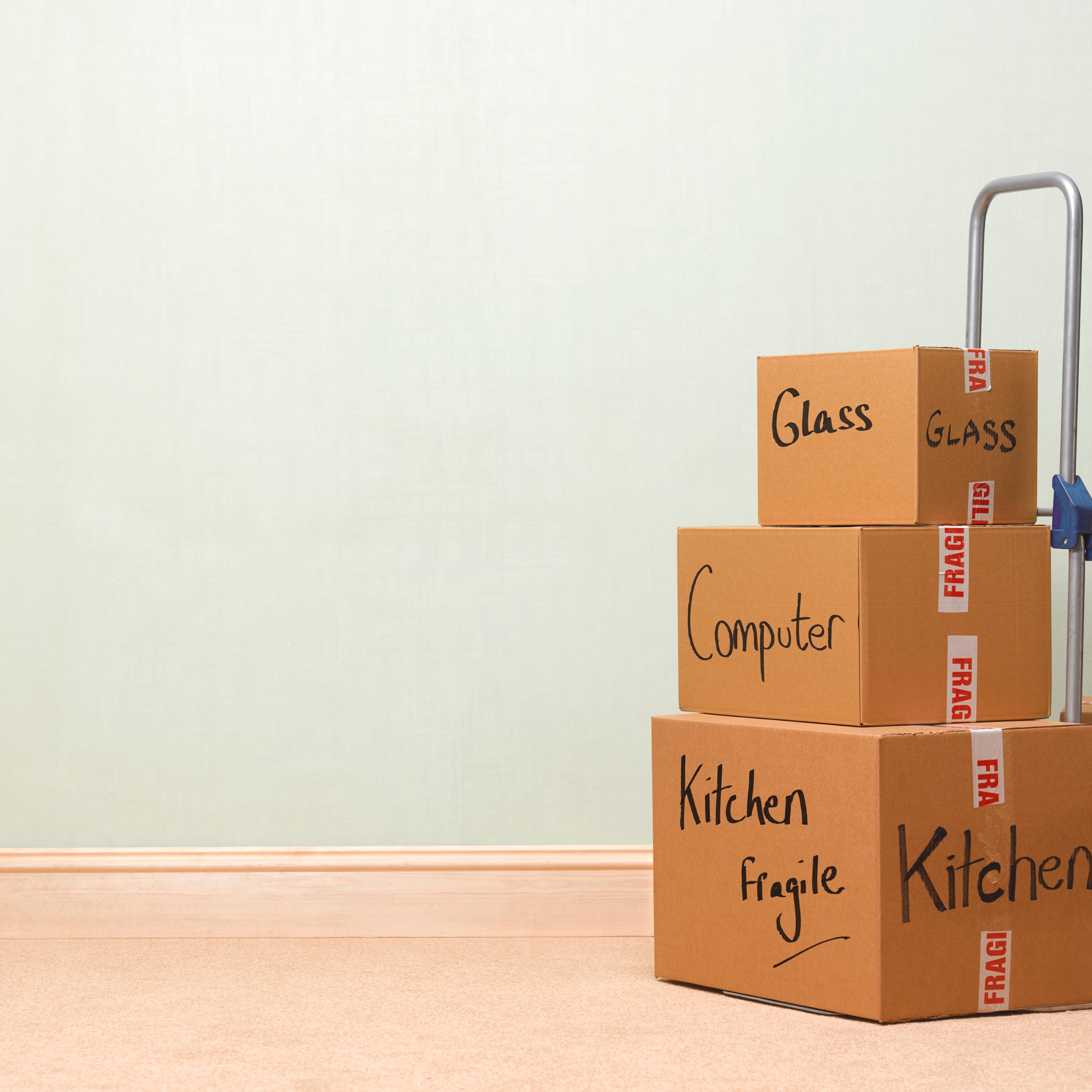 Moving boxes landscape with copy space