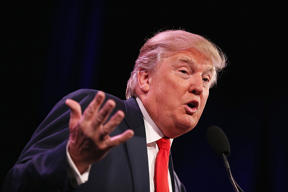 Businessman Donald Trump speaks to guests at the Iowa Freedom Summit on January 24, 2015 in Des Moines, Iowa.