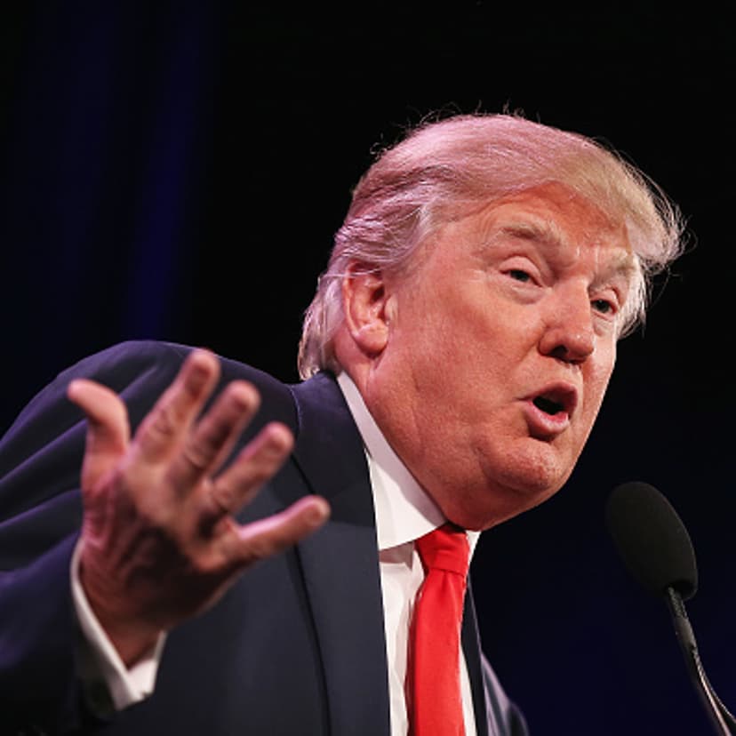 Businessman Donald Trump speaks to guests at the Iowa Freedom Summit on January 24, 2015 in Des Moines, Iowa.