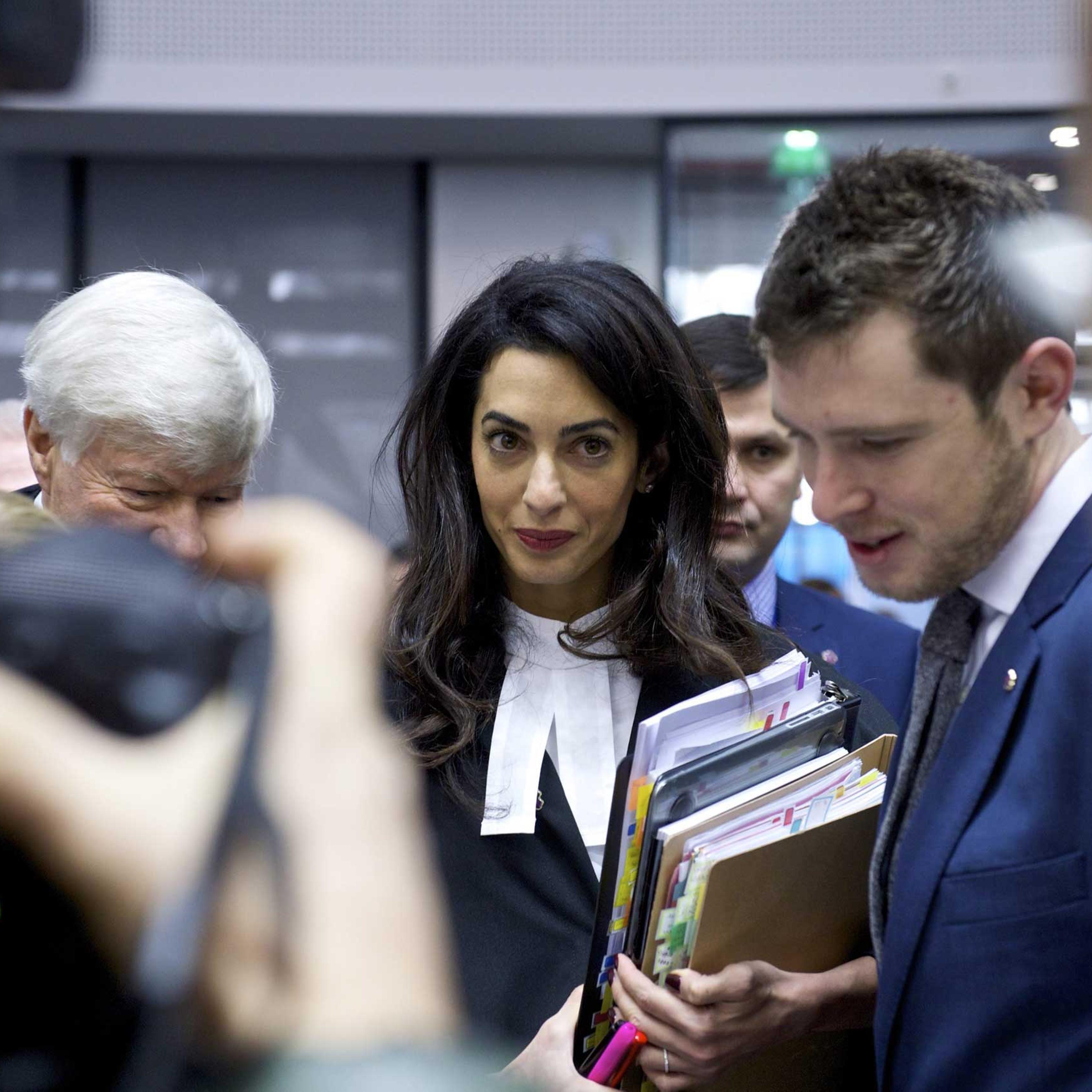 Lawyer Amal Alamuddin Clooney attends the hearing in the case Perincek vs Switzerland, at the European Court of Human Rights in Strasbourg, France, Jan. 28,2015.