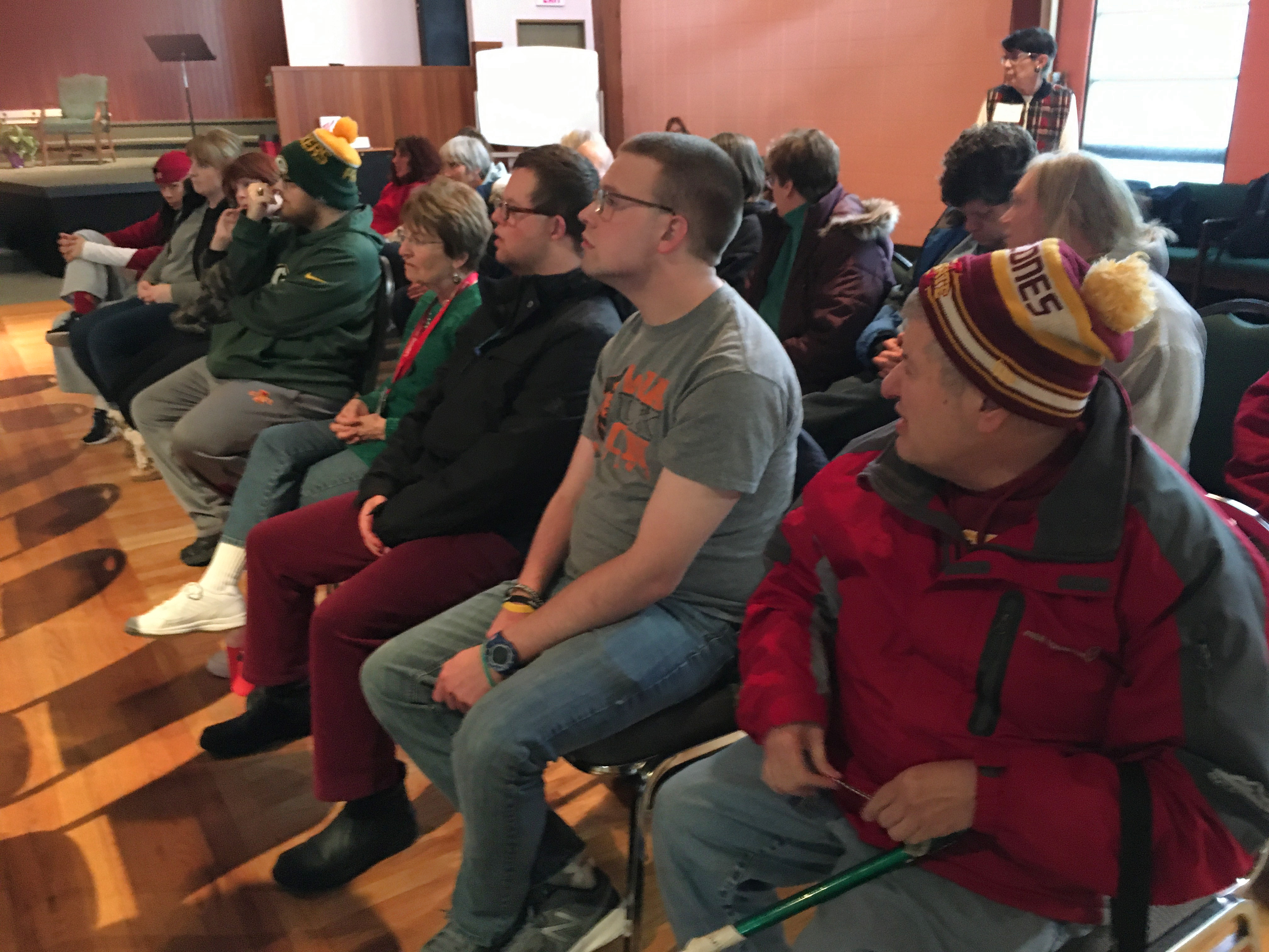 Iowans with disabilities participate in a caucus training on Jan. 15 in Ames, Iowa.