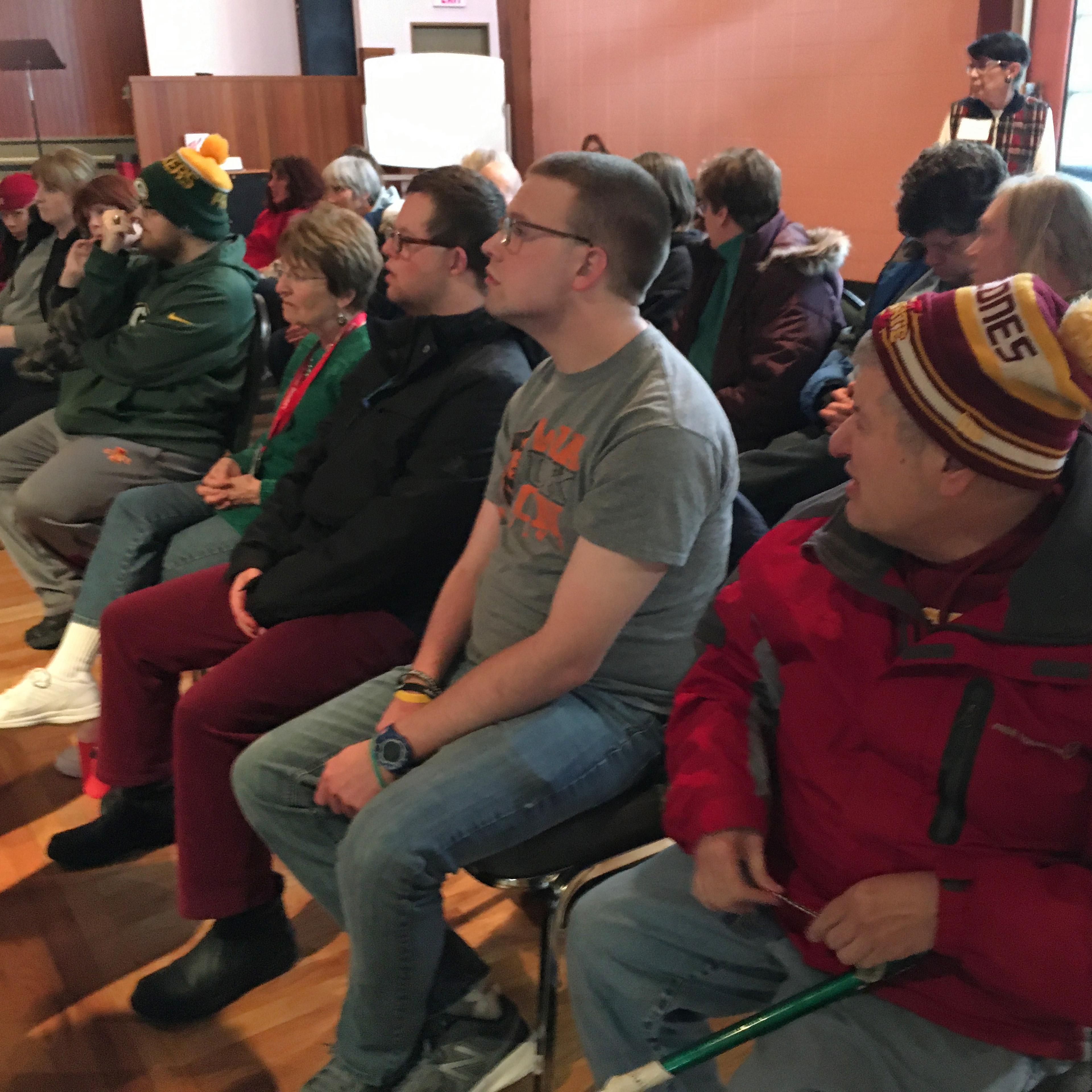 Iowans with disabilities participate in a caucus training on Jan. 15 in Ames, Iowa.