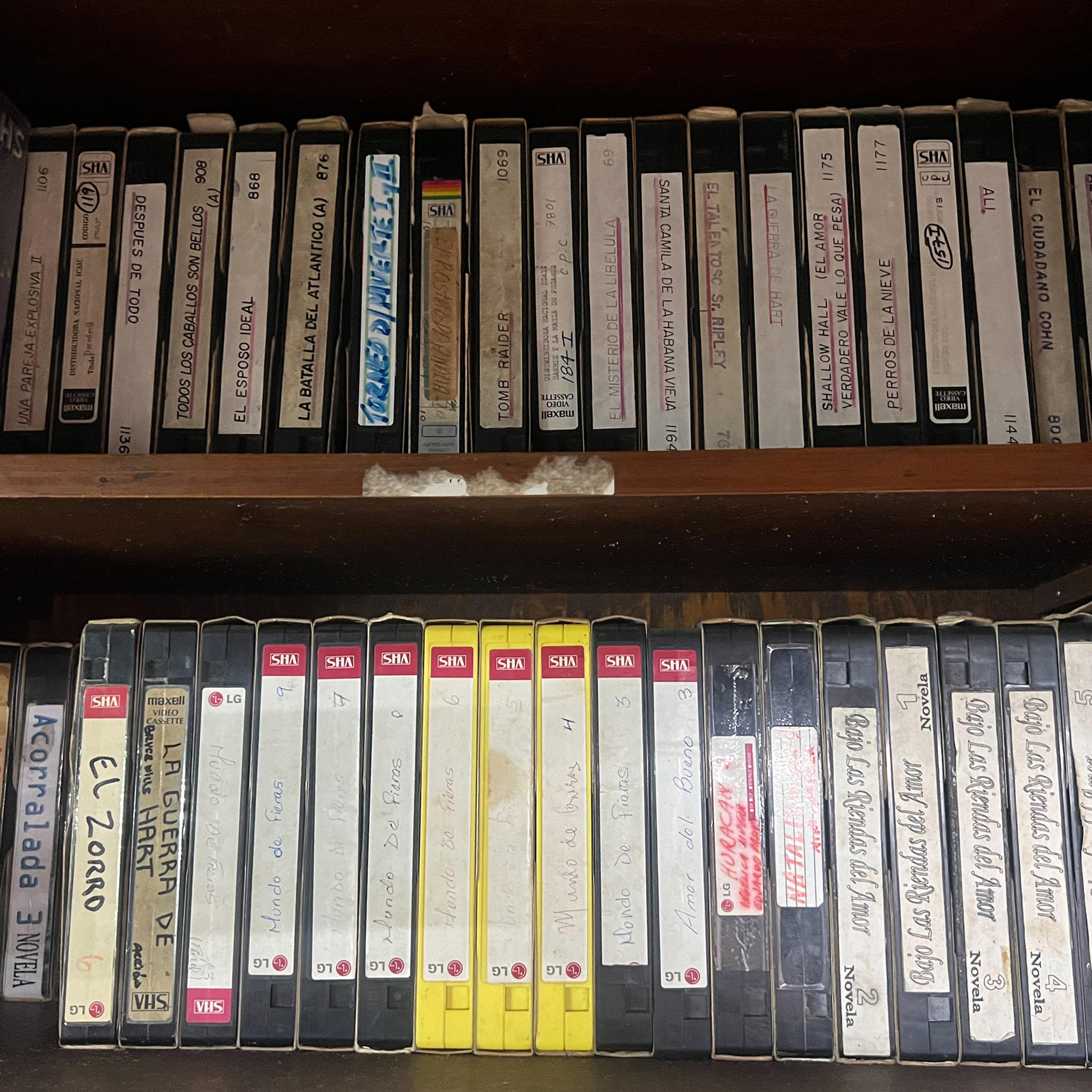 Decommissioned VHS videocassettes obtained through police raids at clandestine video libraries, held at Havana's Centro provincial de cine (provincial center for cinema)