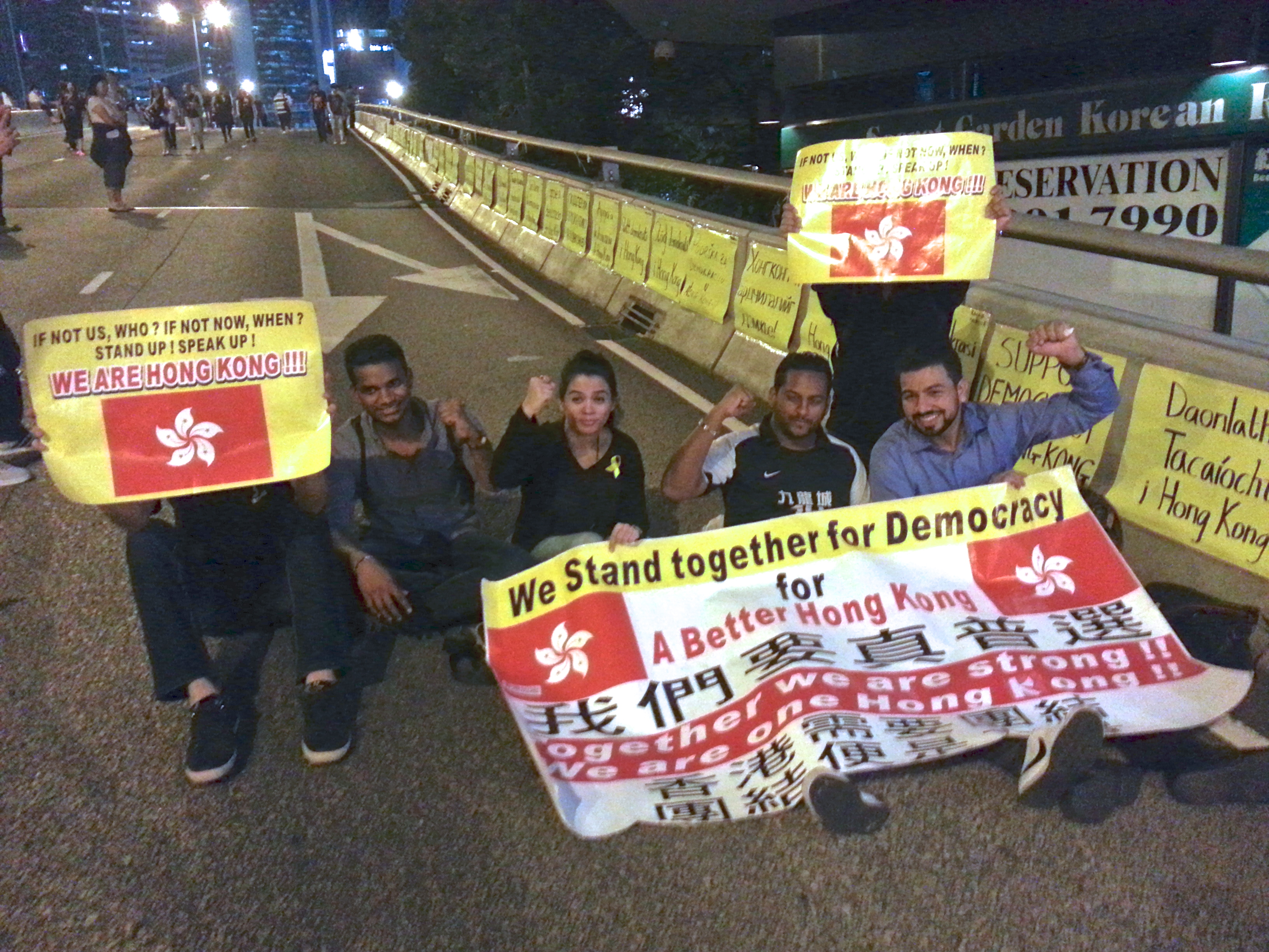 Members from Hong Kong's South Asian community take part in a protest for democracy on October 9, 2014 in the Central district of Hong Kong.