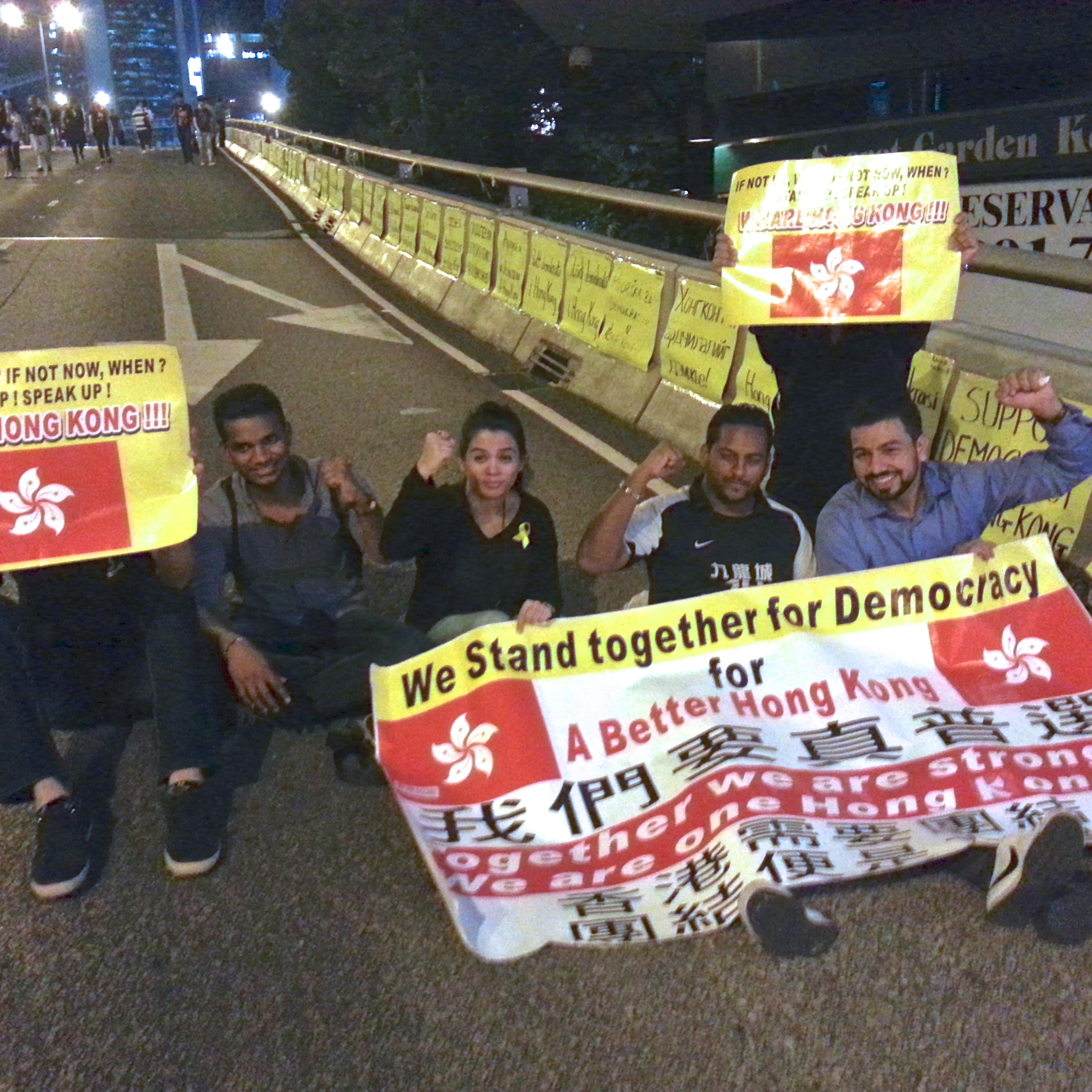 Members from Hong Kong's South Asian community take part in a protest for democracy on October 9, 2014 in the Central district of Hong Kong.