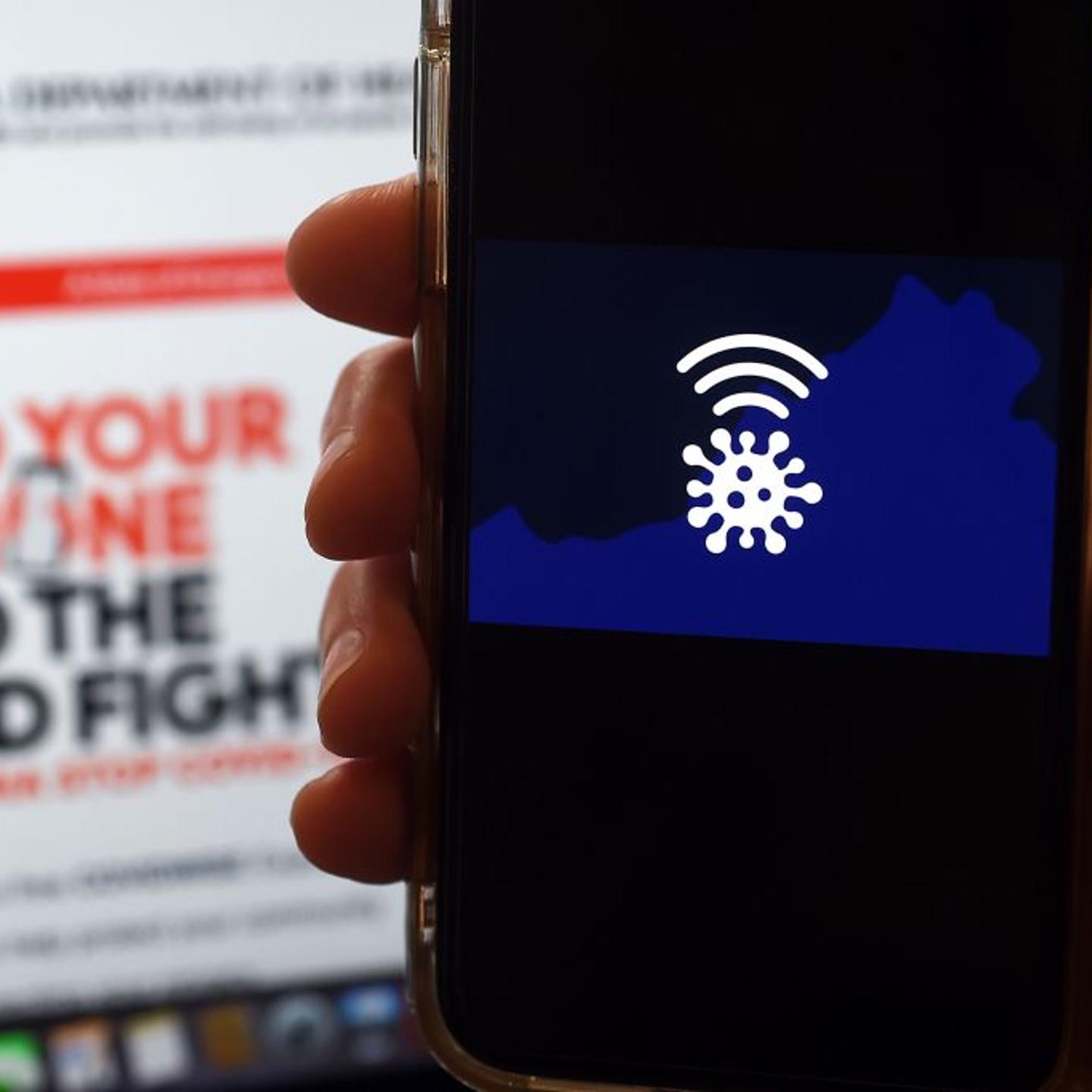 In this photo illustration a COVIDWISE logo is displayed on a mobile phone screen on August 6, 2020, in Arlington, Virginia