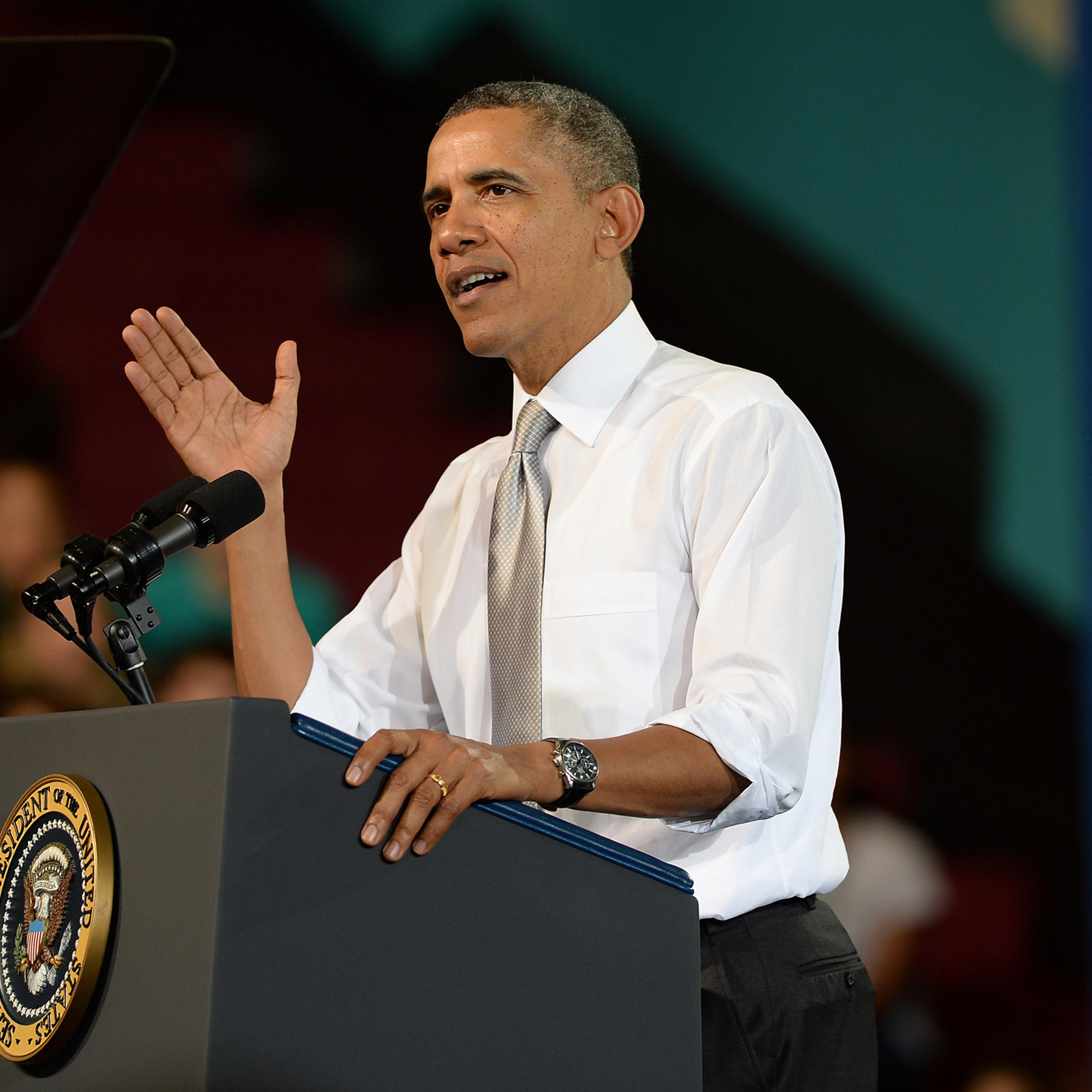 U.S. President Barack Obama delivers a speech at Coral Reef High School on March 7, 2014 in Miami.
