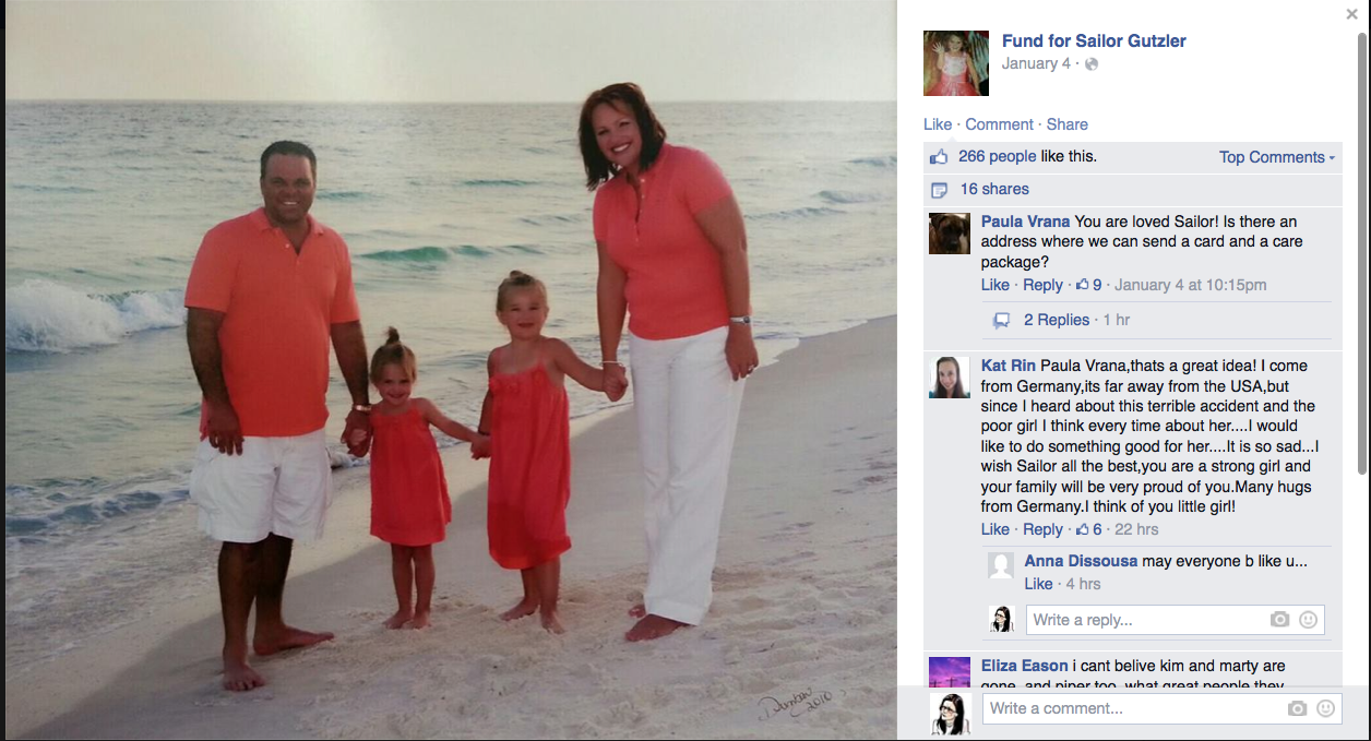 A Facebook fundraising page for Sailor Gutzler
