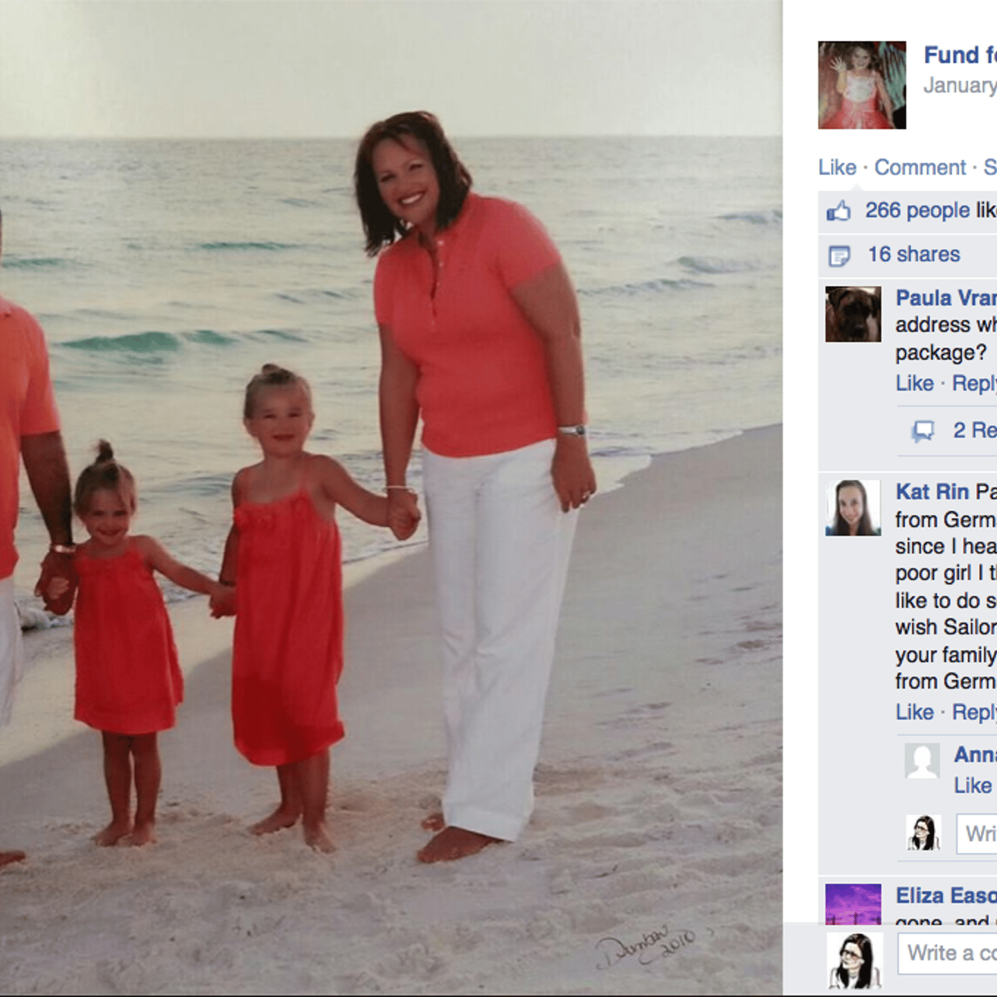 A Facebook fundraising page for Sailor Gutzler