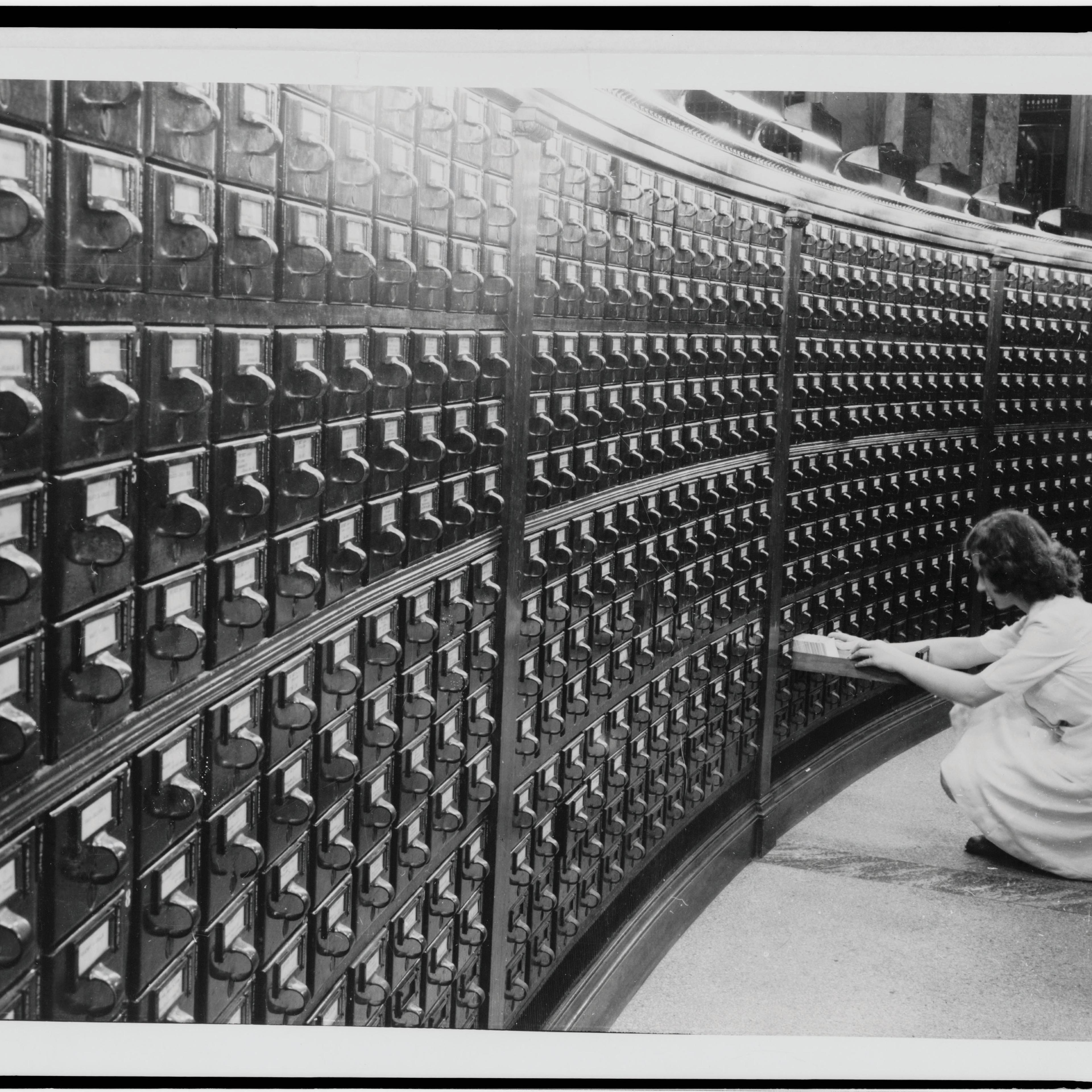 Woman at Main Reading Room Card Catalog