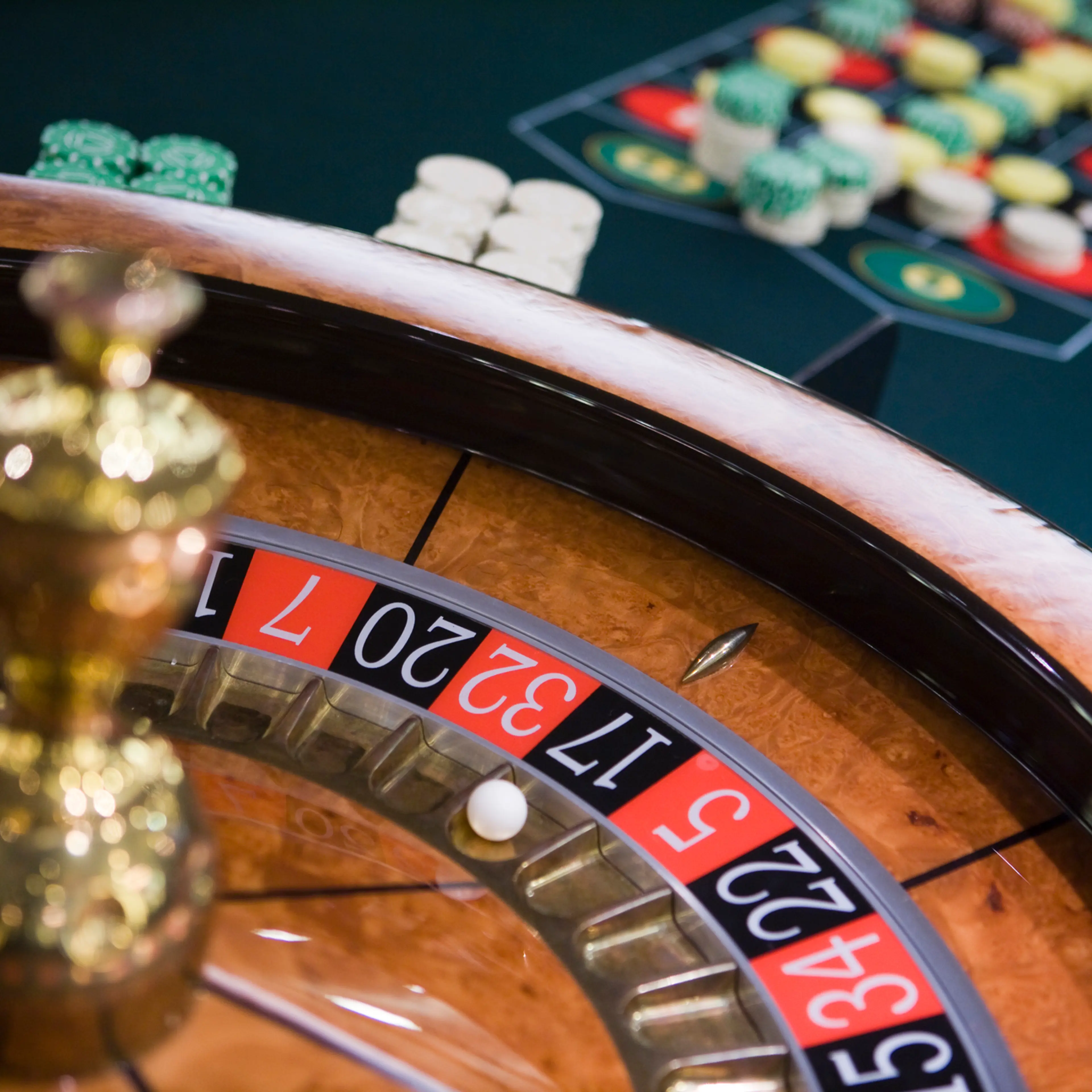 Roulette wheel and table in casino