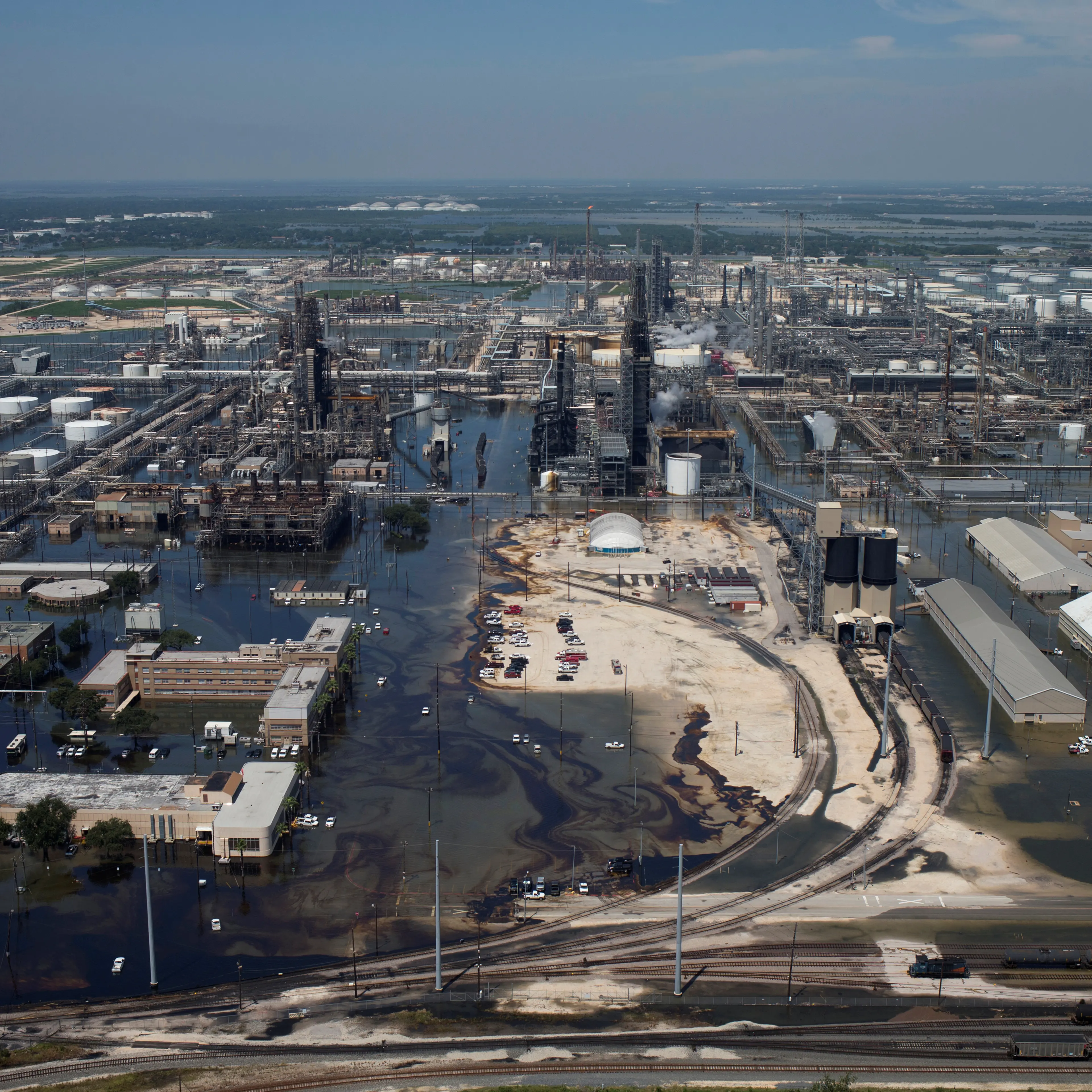 Flood waters caused by Tropical Storm Harvey encompass the Motiva Enterprises LLC in Port Arthur, Texas, U.S. August 31.