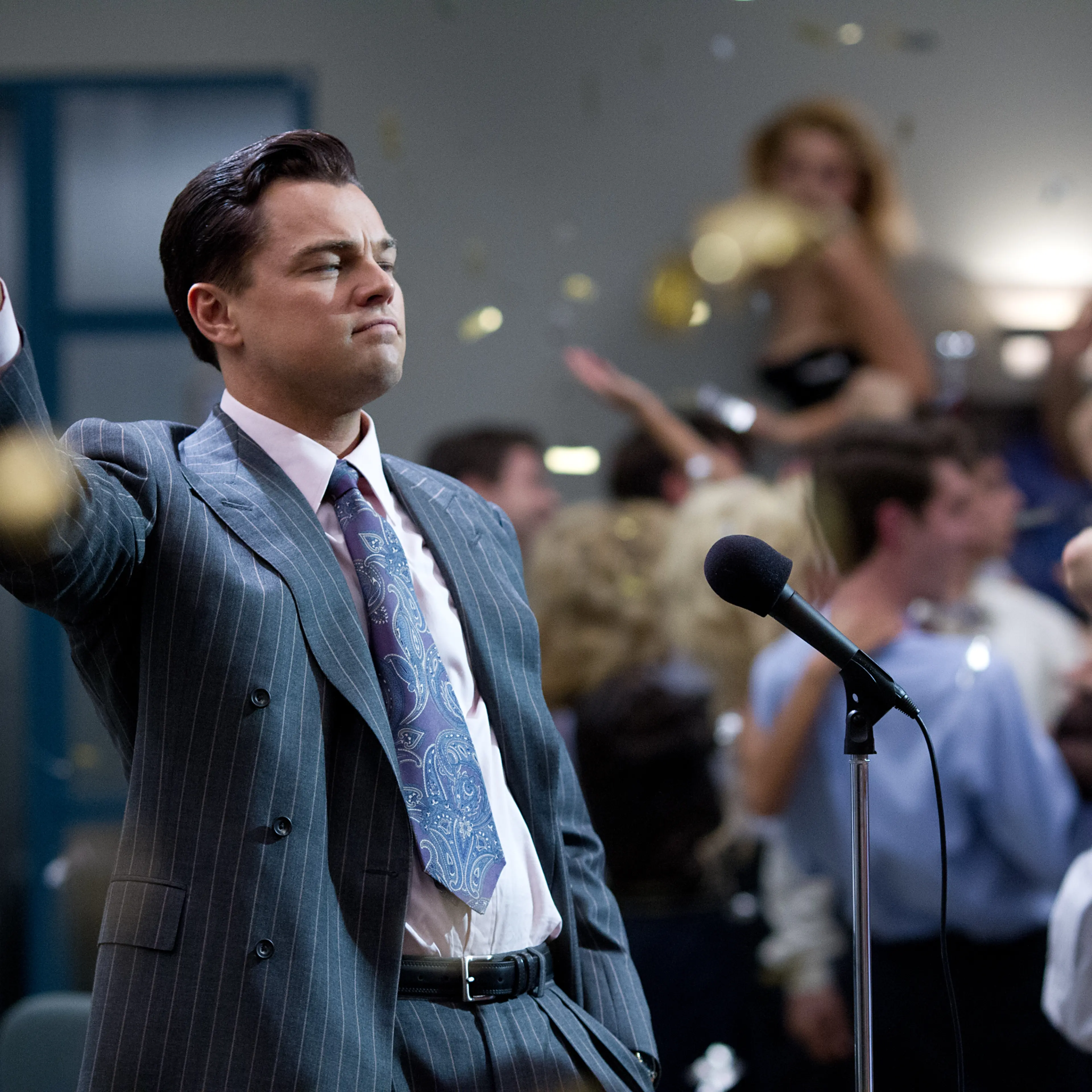 Leonardo DiCaprio is Jordan Belfort in The Wolf of Wall Street.