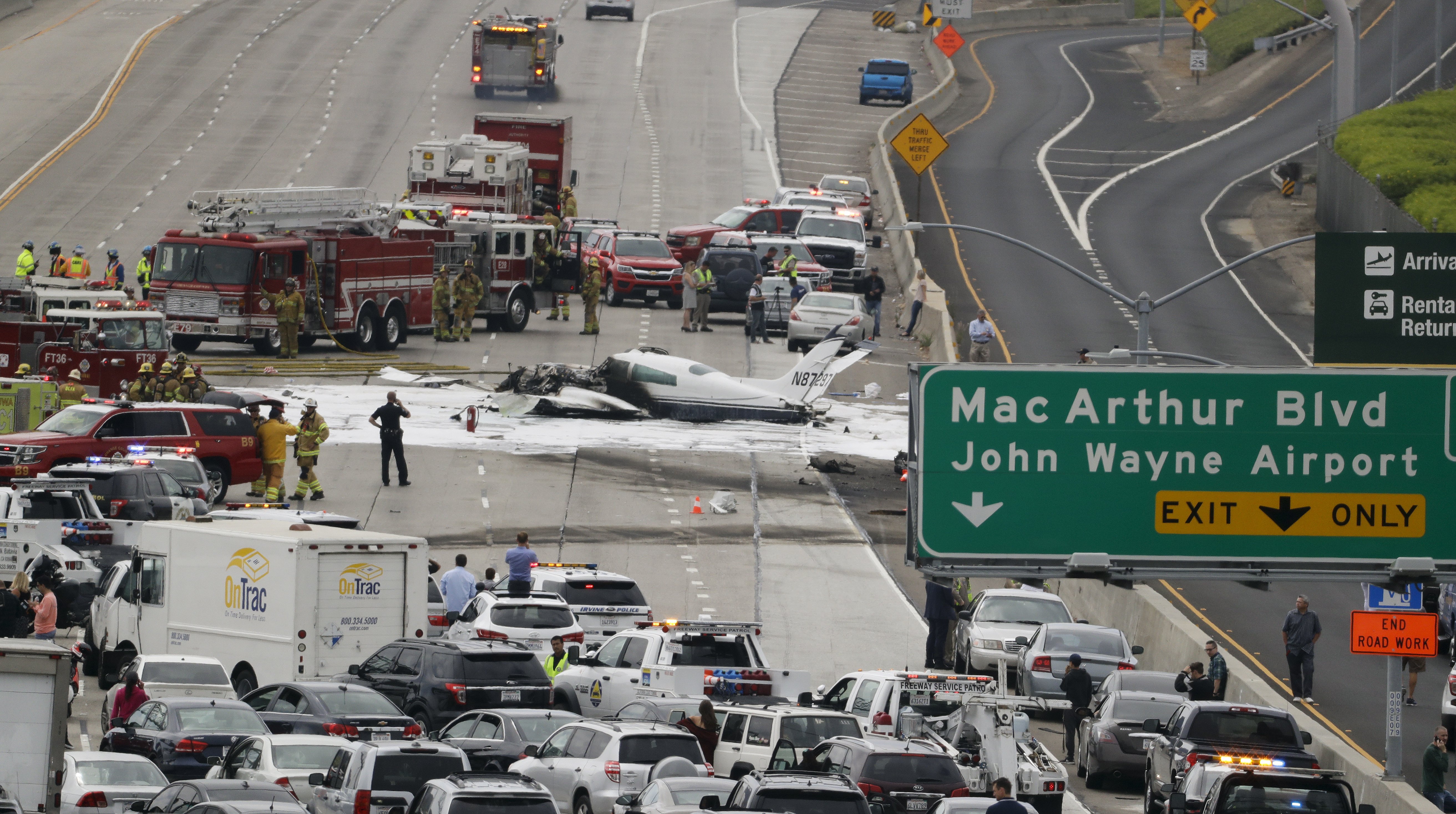 APTOPIX Freeway Plane Crash