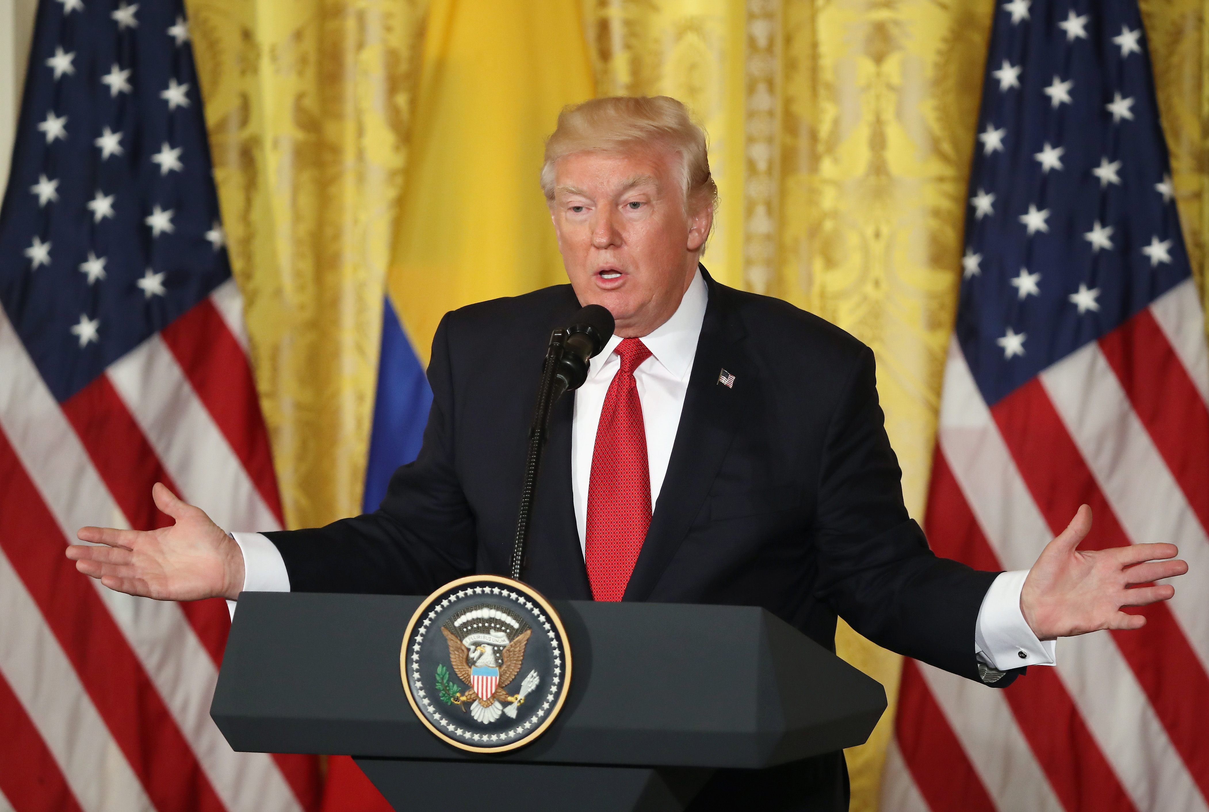 Donald Trump Holds Joint Press Conference With Colombian President Santos
