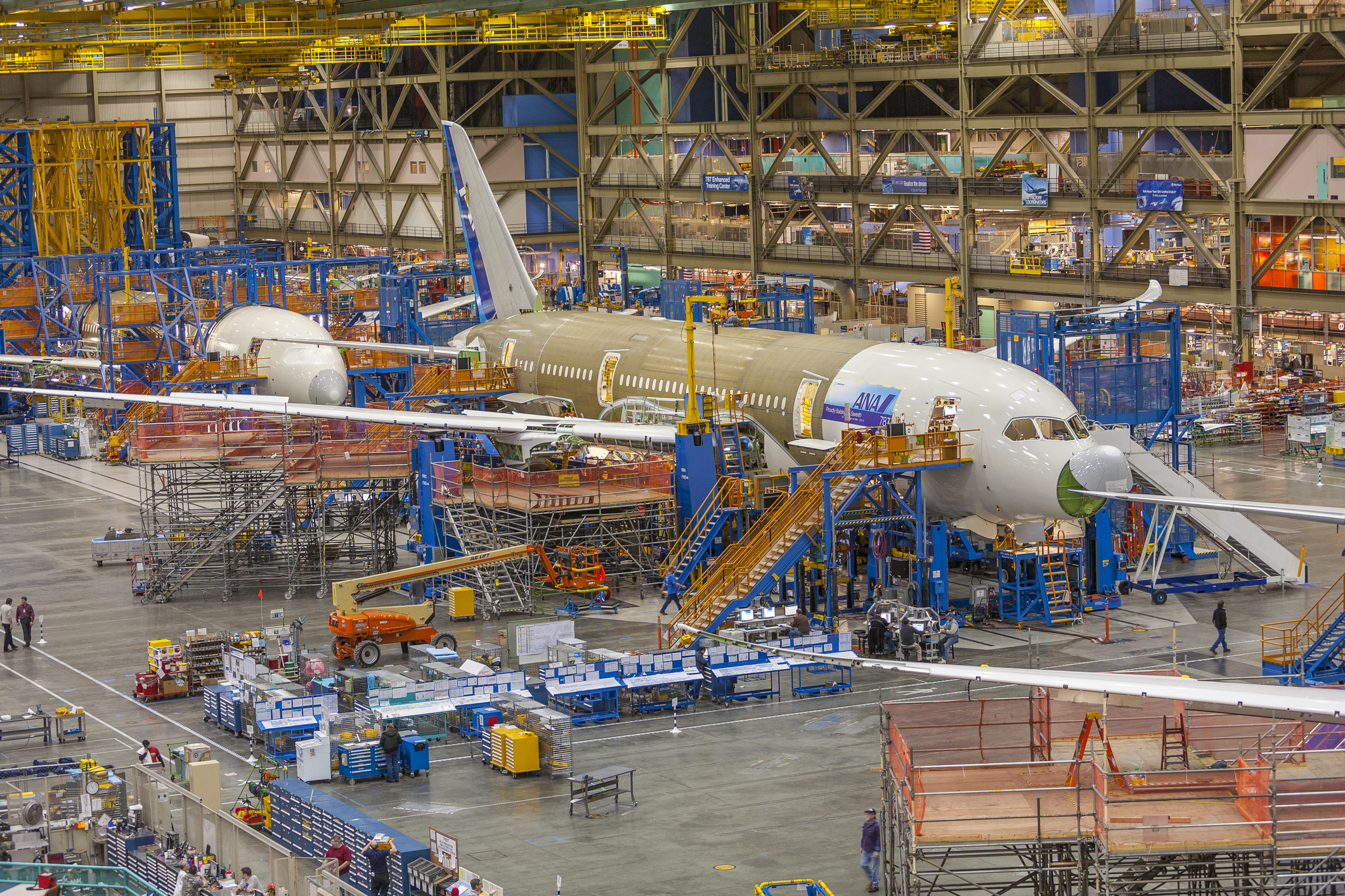 Boeing factory assembley line for 787 commercial airliner.