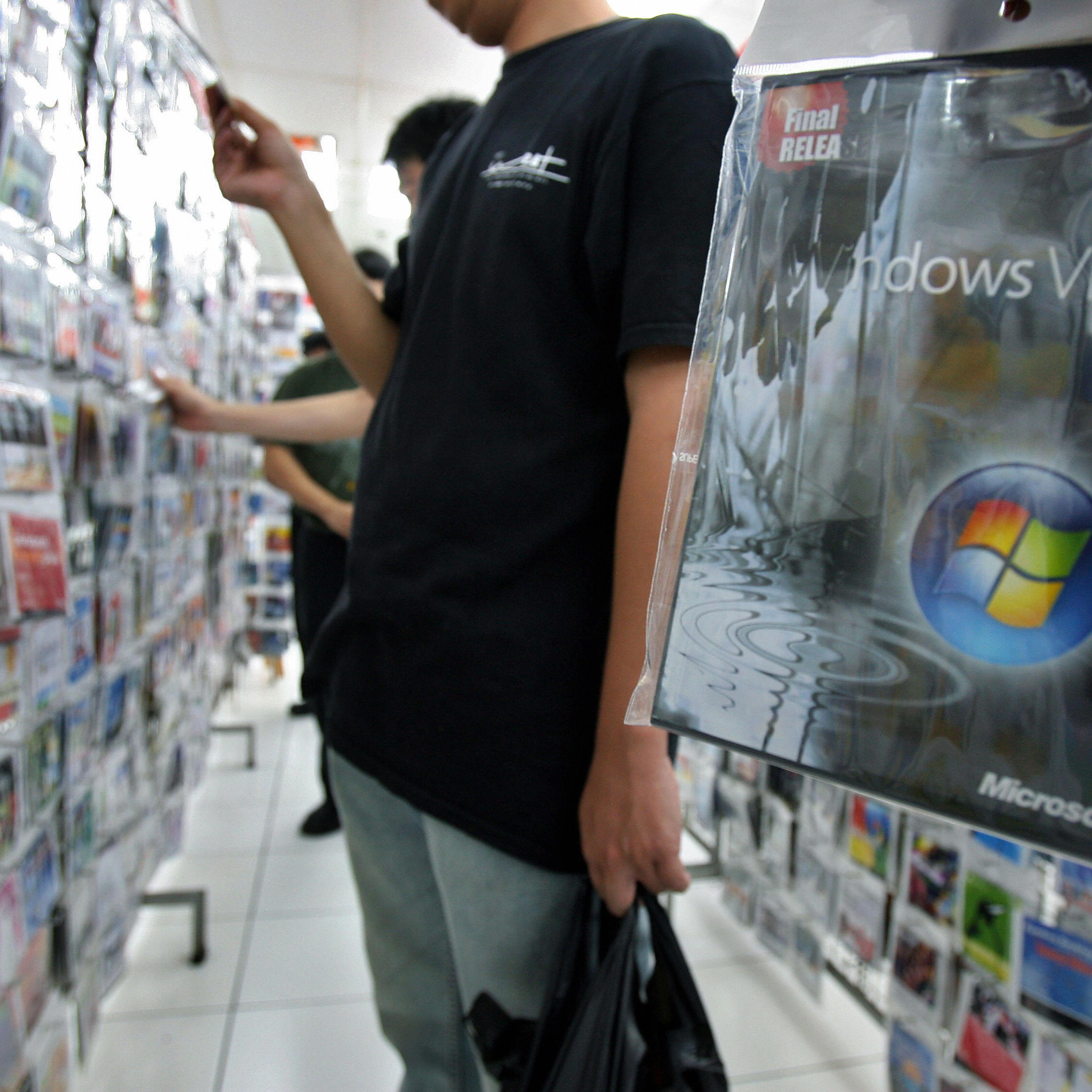 A man buys a pirated copy of Microsoft's