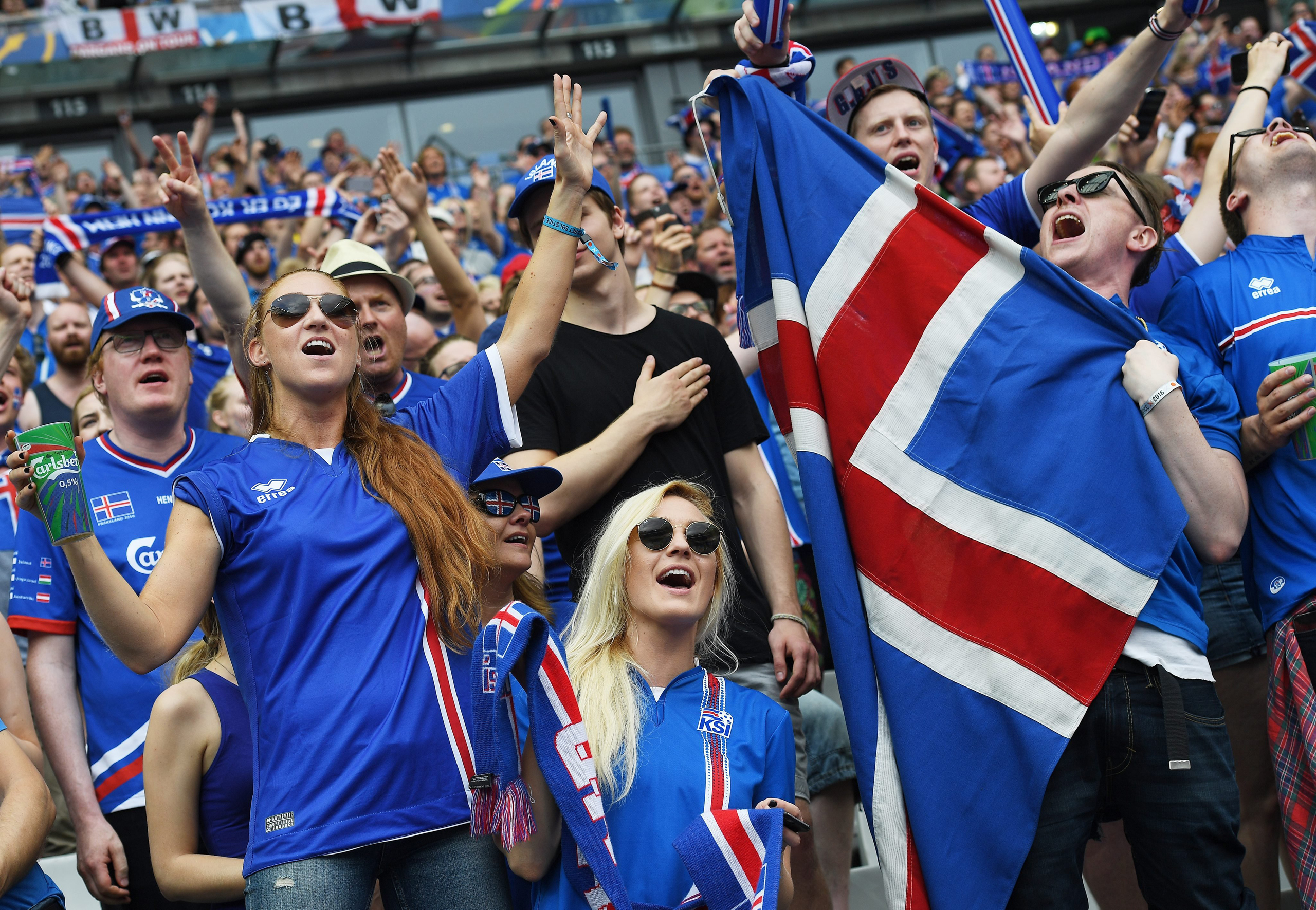 Iceland fans before the UEFA EURO 2016 group F preliminary round match between Iceland and Austria at Stade de France in Saint-Denis, France, on June 22, 2016.Group F Iceland vs Austria