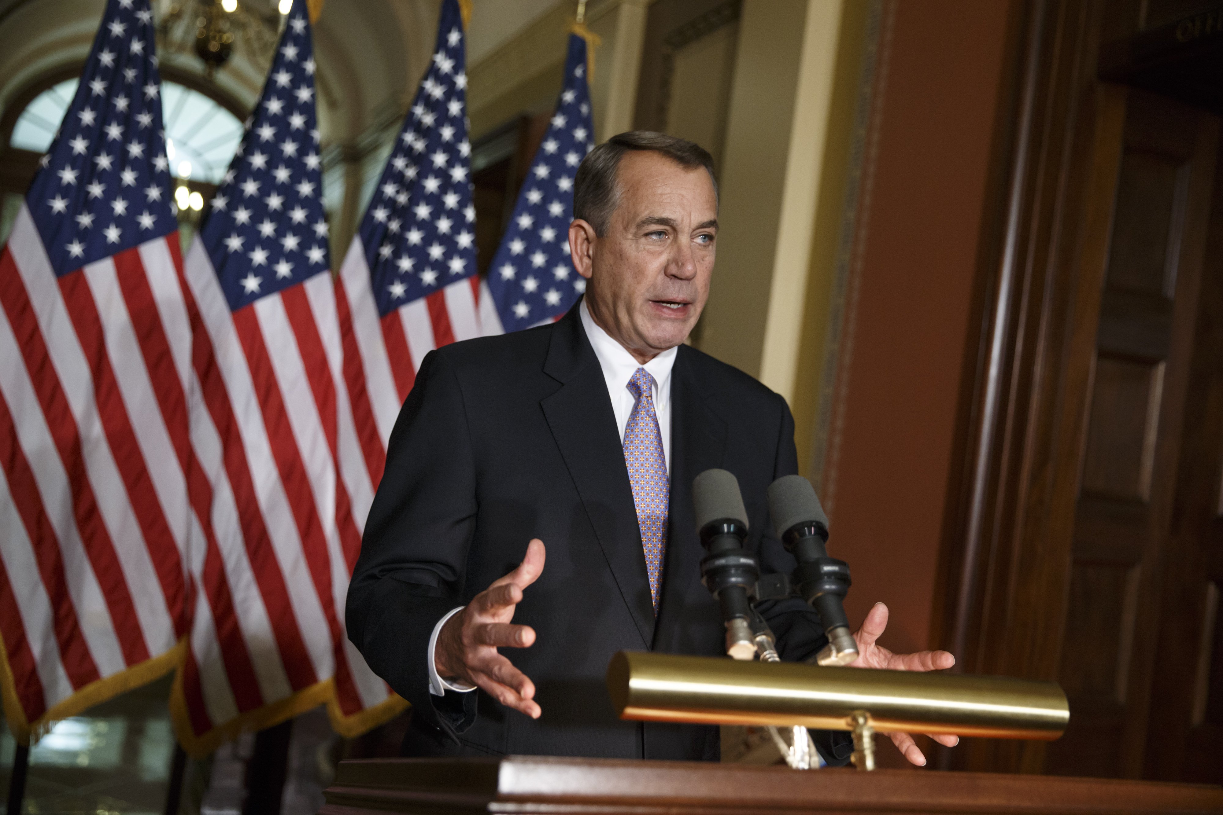House Speaker John Boehner of Ohio responds to President Barack Obama's intention to spare millions of illegal immigrants from being deported, a use of executive powers that is setting up a fight with Republicans in Congress over the limits of presidenti