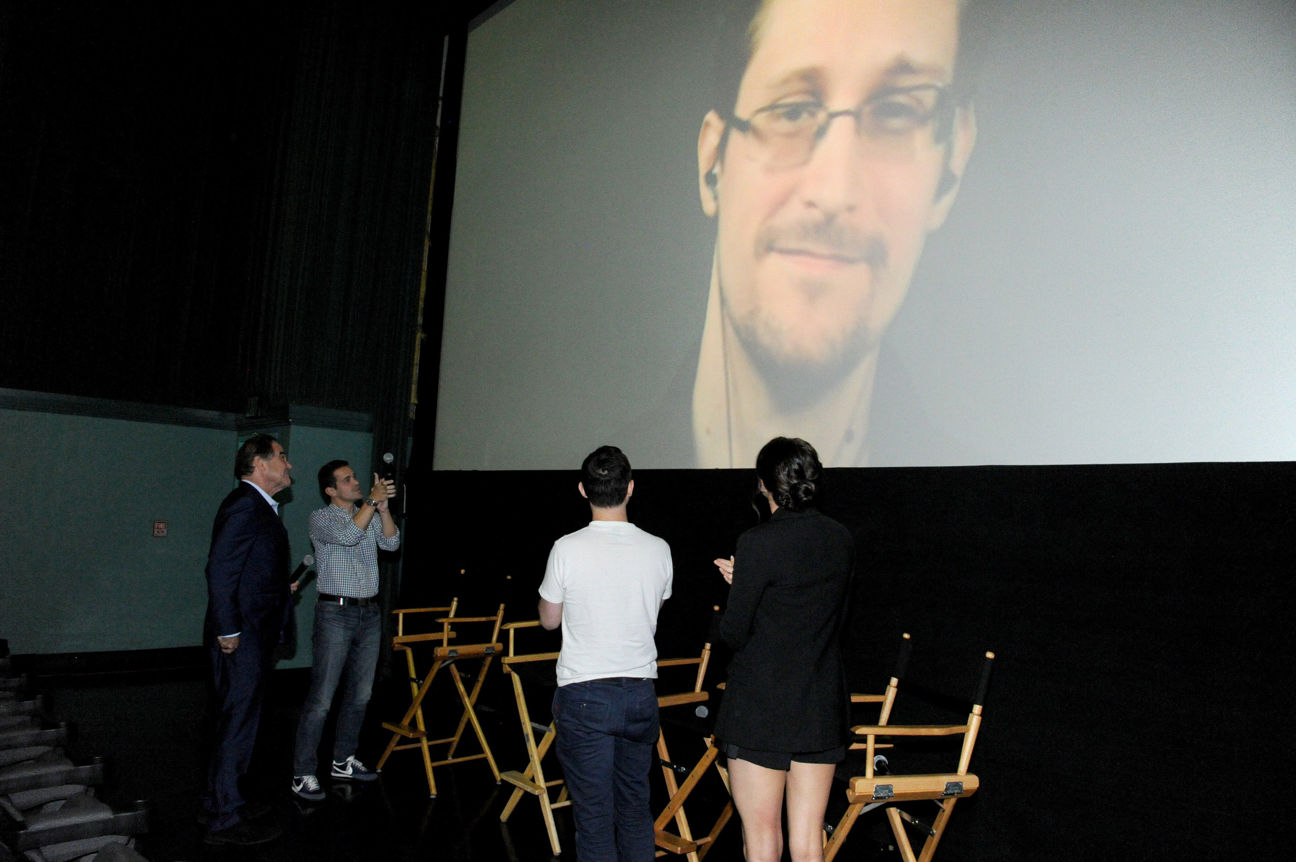 Writer/Director Oliver Stone, Joseph Gordon-Levitt and Shailene Woodley seen at Open Road Films "Snowden" Screening at 2016 Comic-Con in San Diego on July 21, 2016.