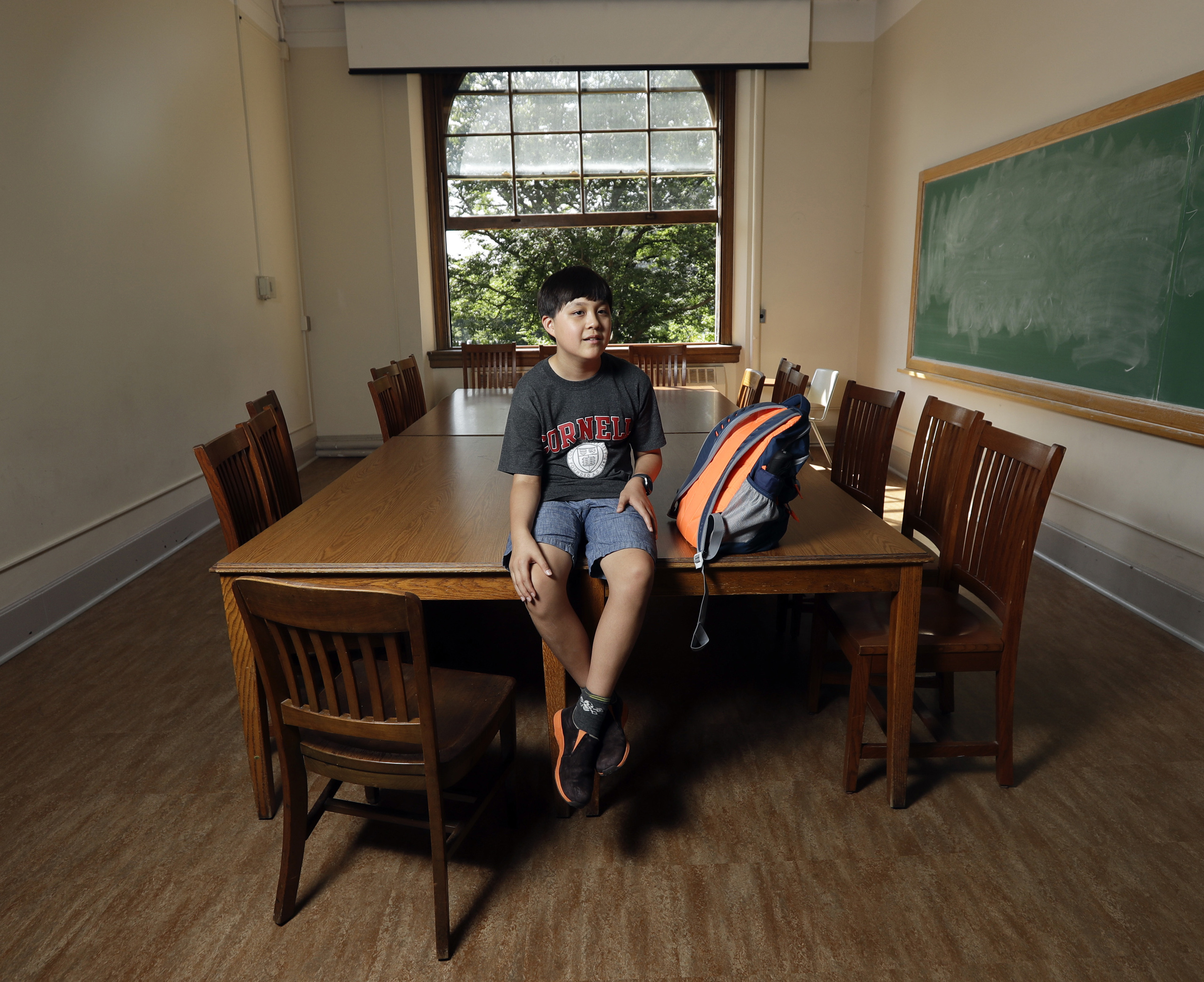 Jeremy Shuler, 12, a freshman at Cornell University, poses on campus in Ithaca, N.Y. He’s the youngest student on record to attend the Ivy League school on Aug. 26, 2016.
