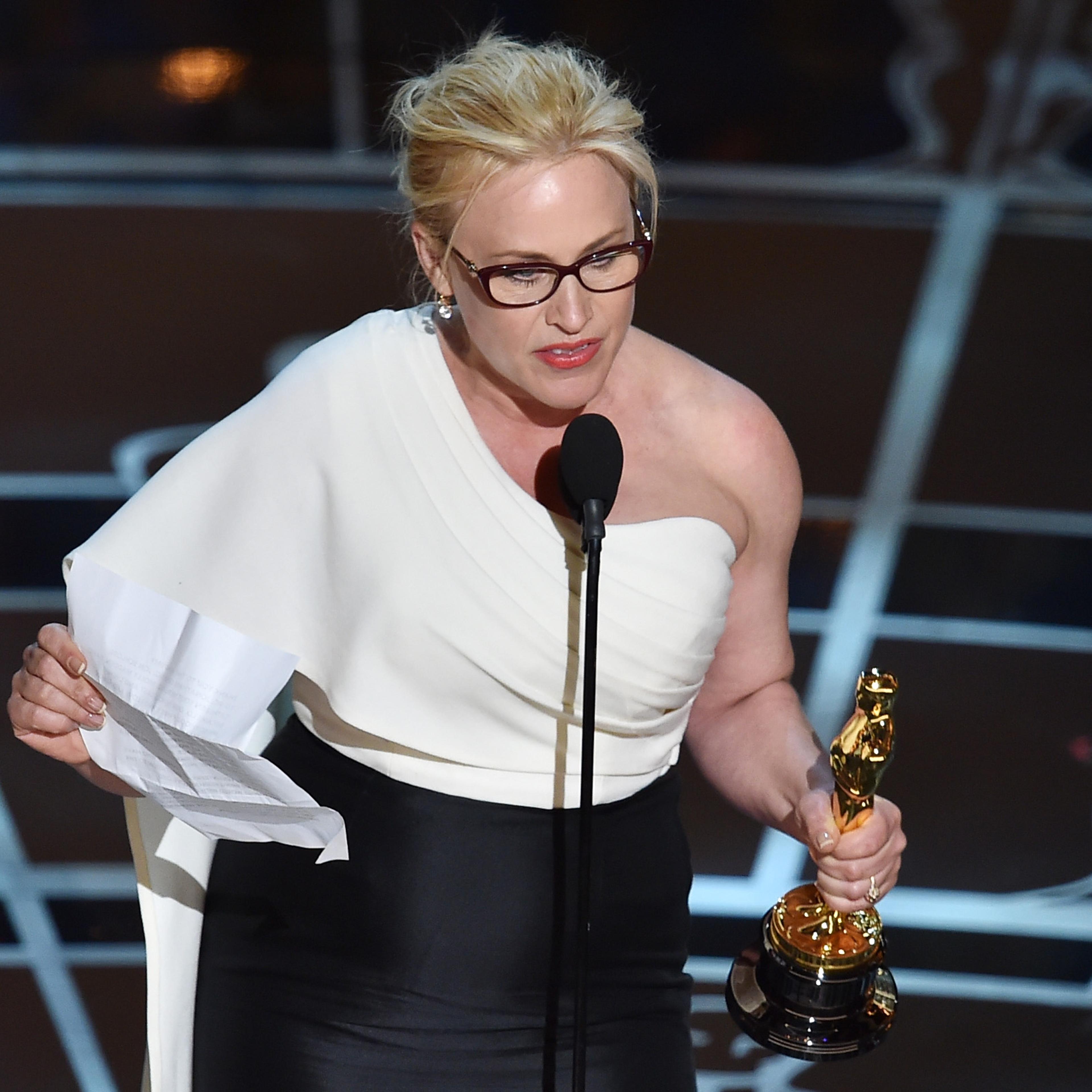 Patricia Arquette accepts the award for Best Actress in a Supporting Role for 'Boyhood' during the 87th Annual Academy Awards on February 22, 2015 in Hollywood, California.