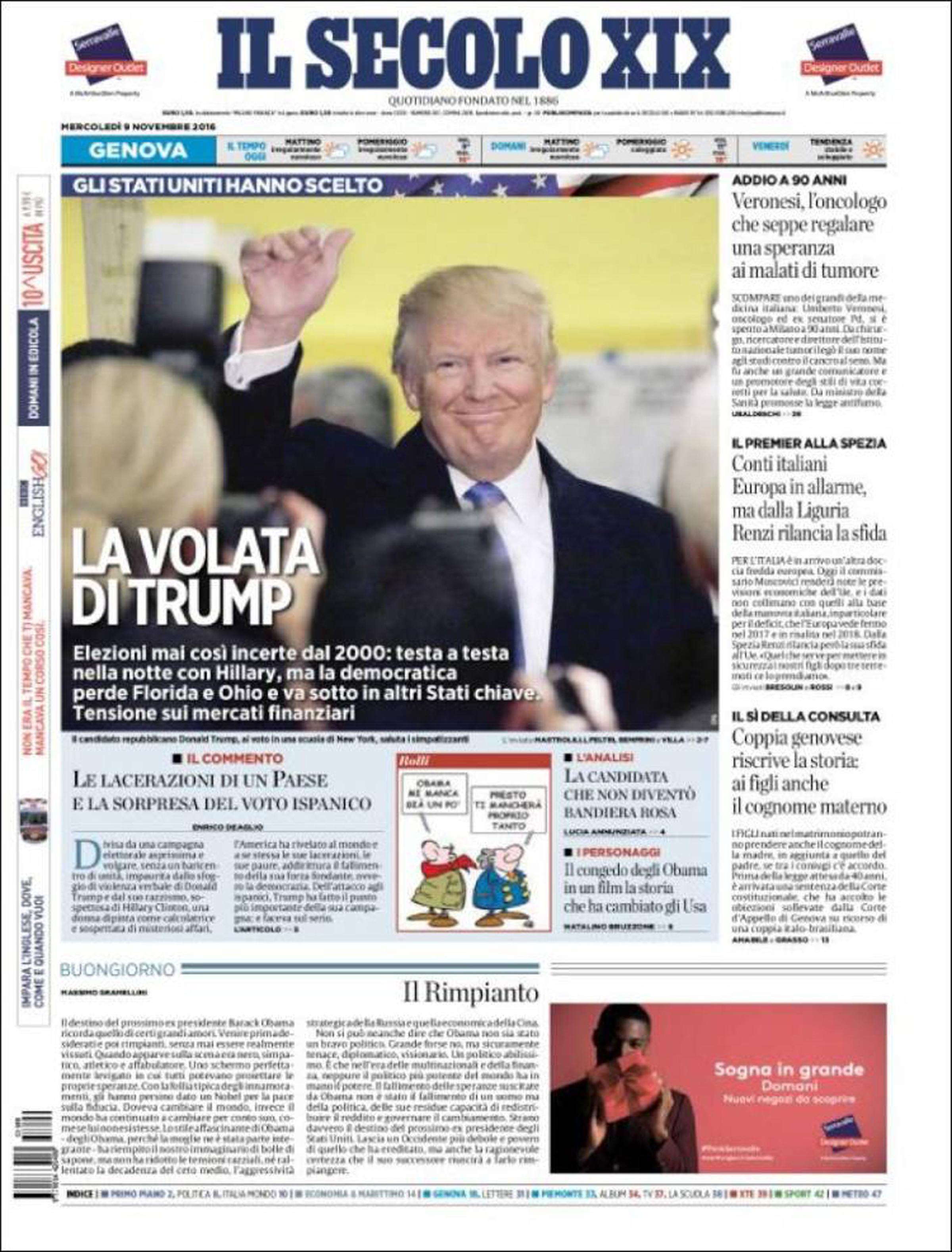 "Trump's Sprint", Il Secolo XIX, Italy
