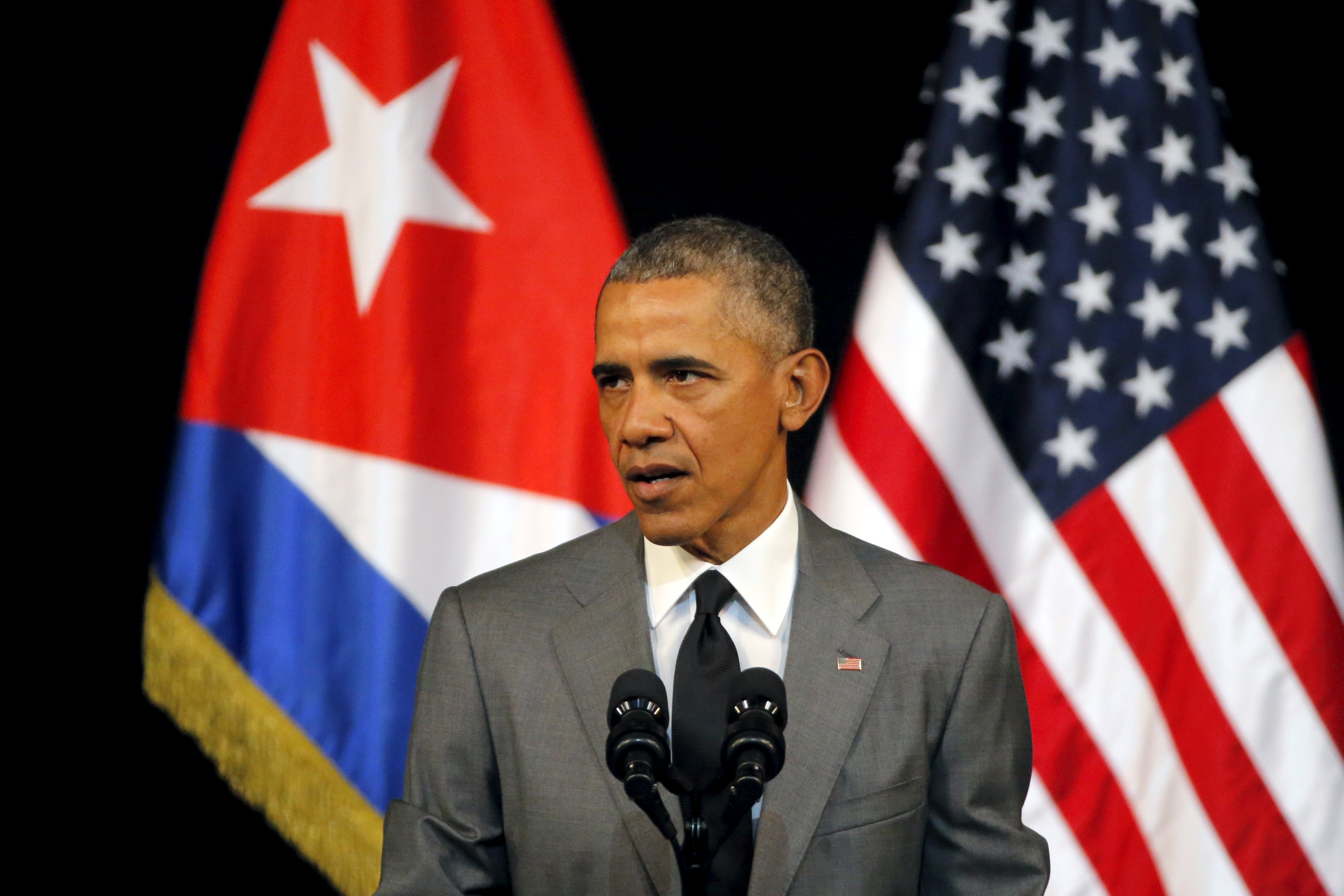 U.S. President Barack Obama delivers a speech at the Gran Teatro in Havana Cuba