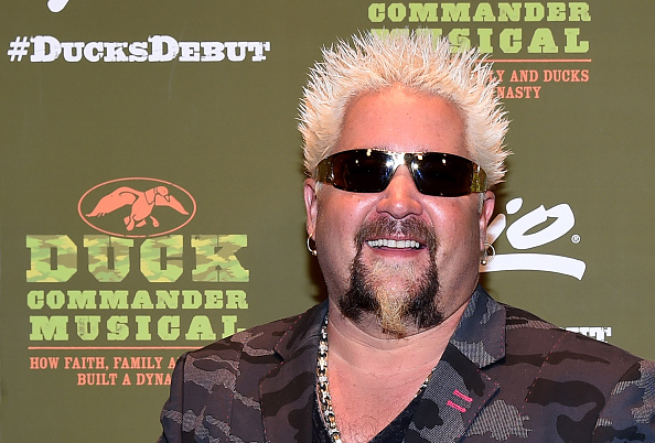 Chef and television personality Guy Fieri attends the 'Duck Commander Musical' premiere at the Crown Theater at the Rio Hotel & Casino on April 15, 2015 in Las Vegas, Nevada.
