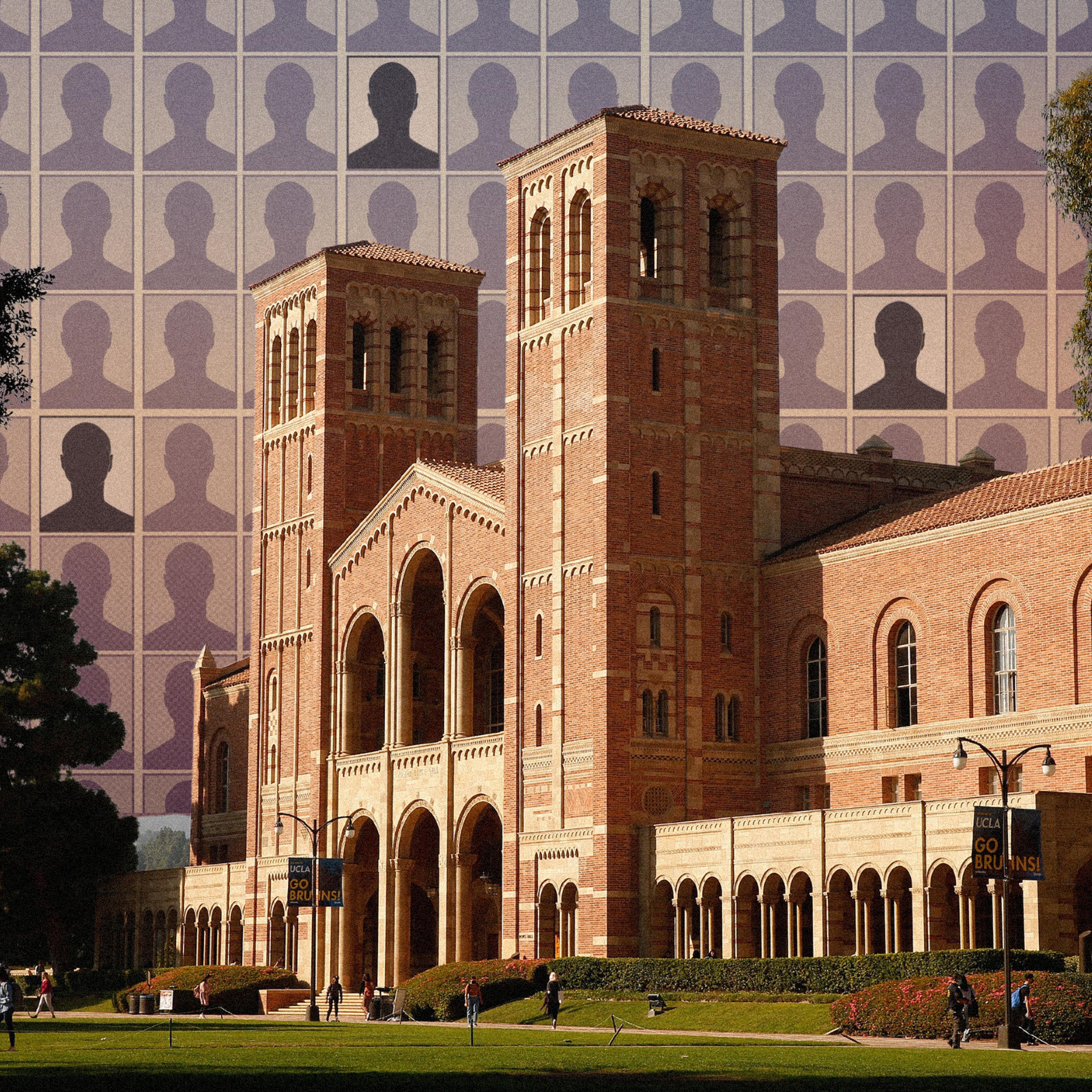 An illustration showing Royce Hall on the campus of the University of California