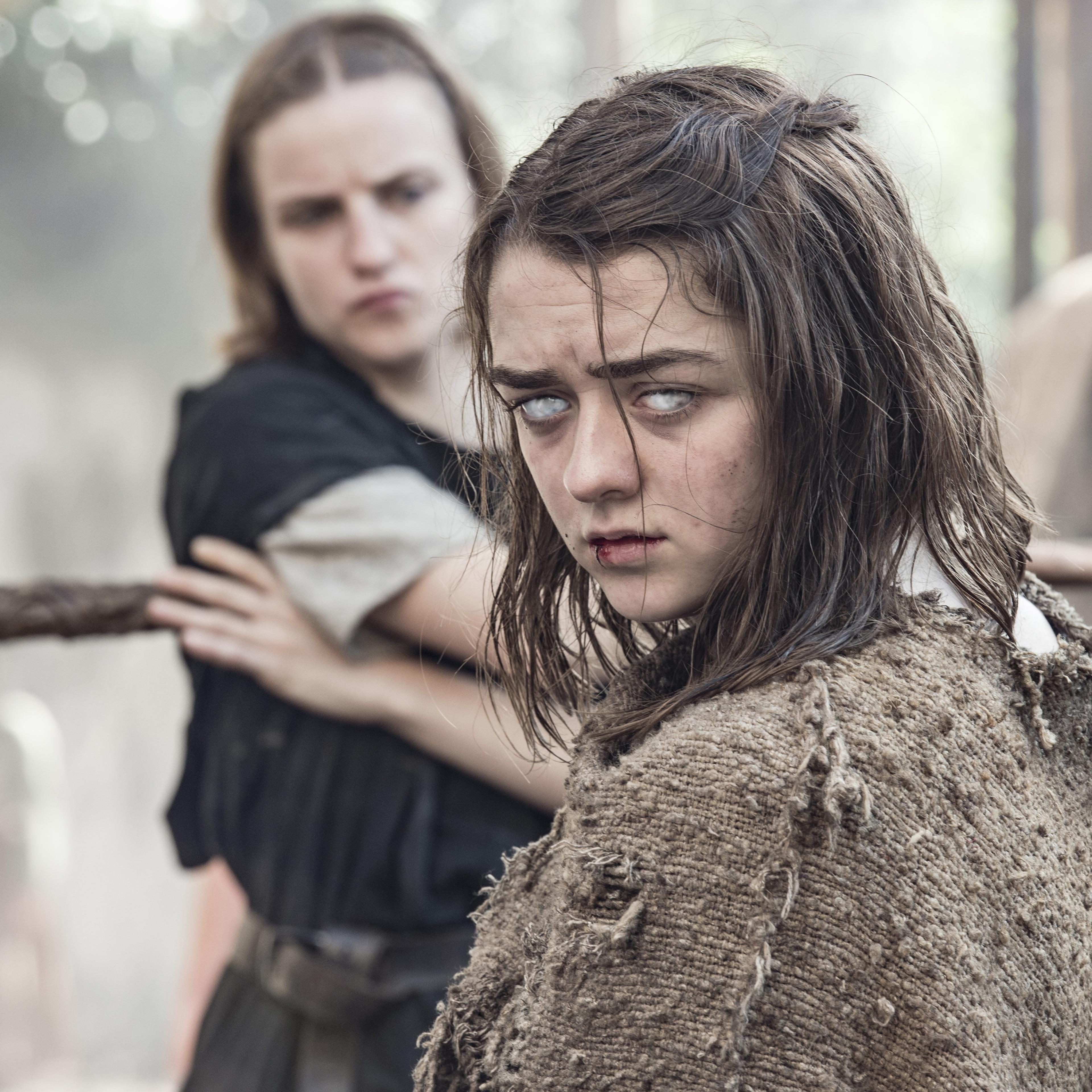 Faye Marsay and Maisie Williams in season 6, episode 1 of Game of Thrones.