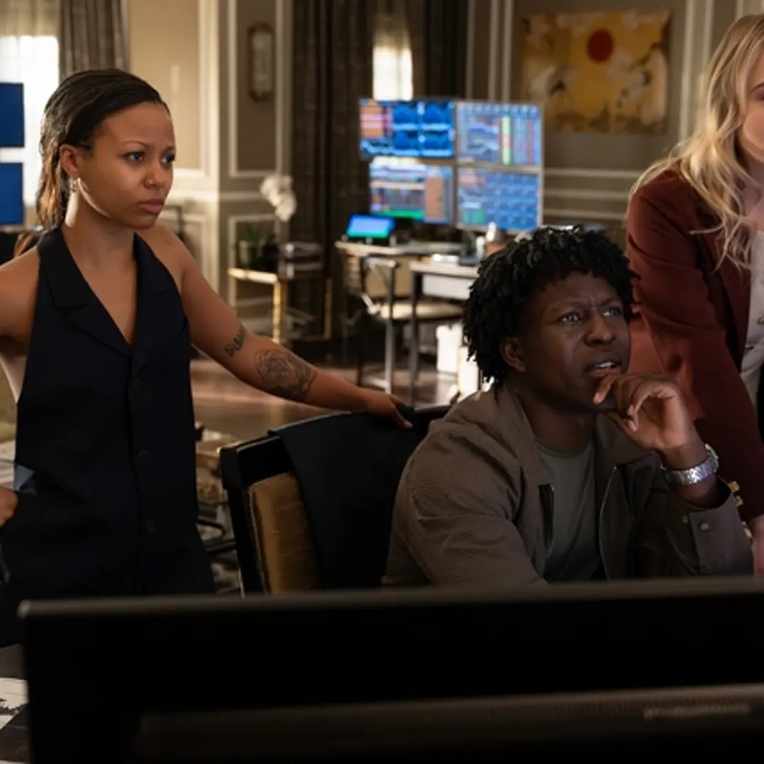 From left: Myha’la, Toheeb Jimoh, and Miriam Petche in the <i>Industry</i> Season 4 finale