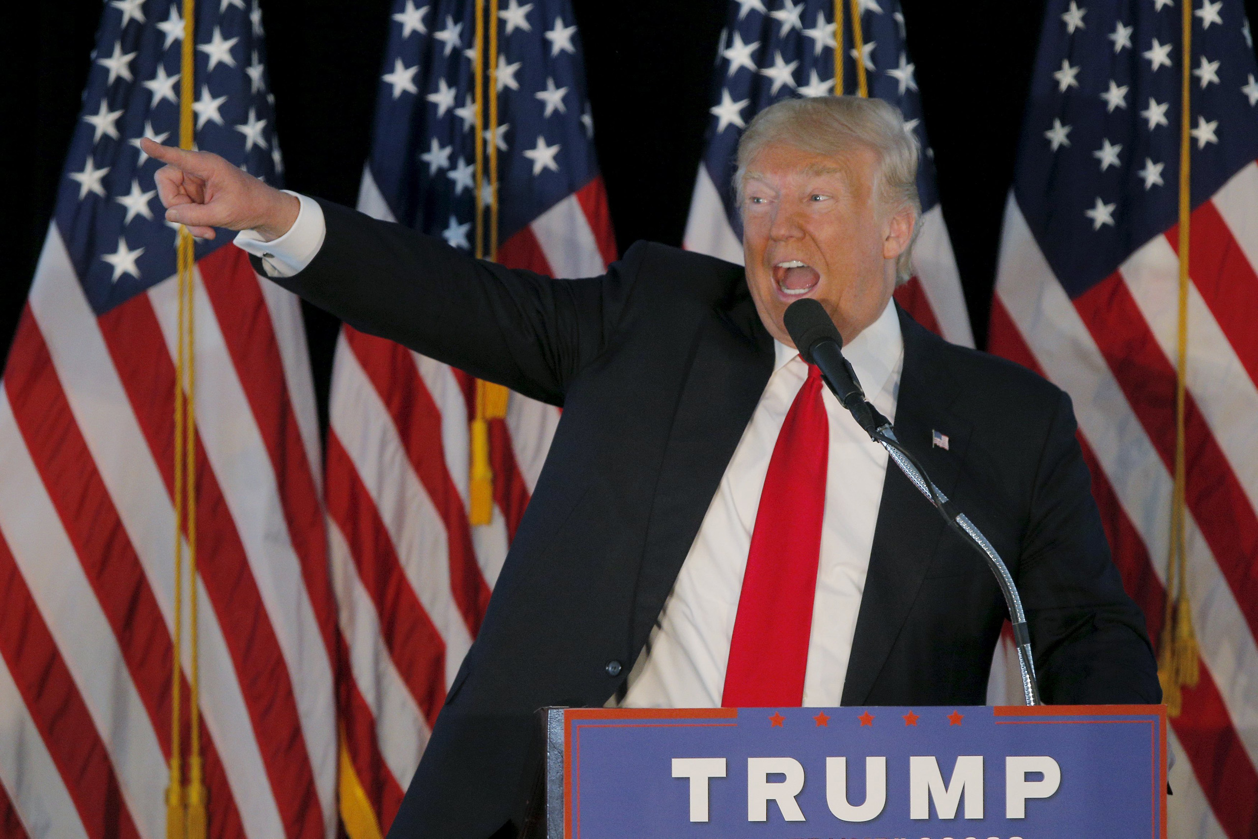 U.S. Republican presidential candidate Donald Trump speaks at a campaign rally in Warwick