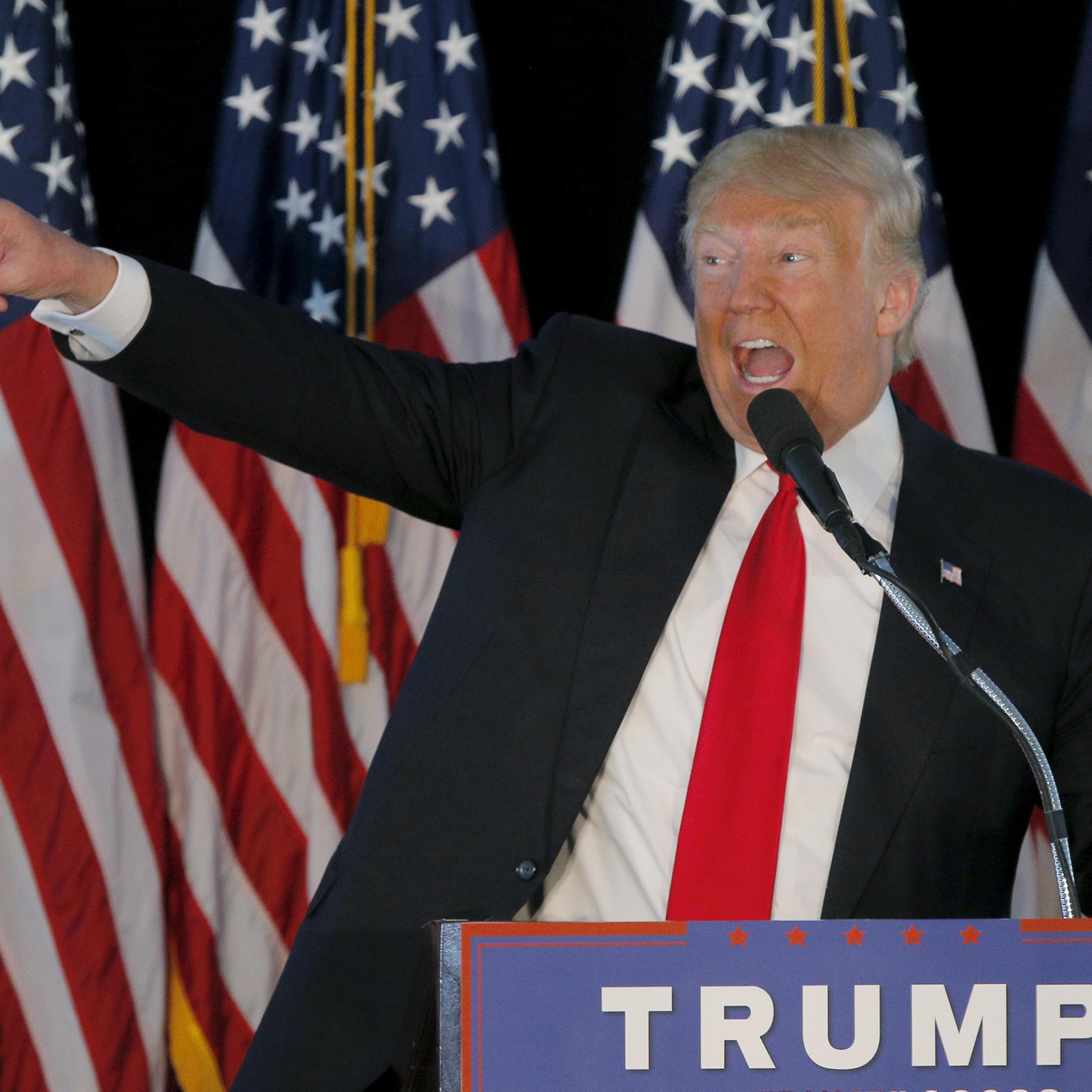 U.S. Republican presidential candidate Donald Trump speaks at a campaign rally in Warwick