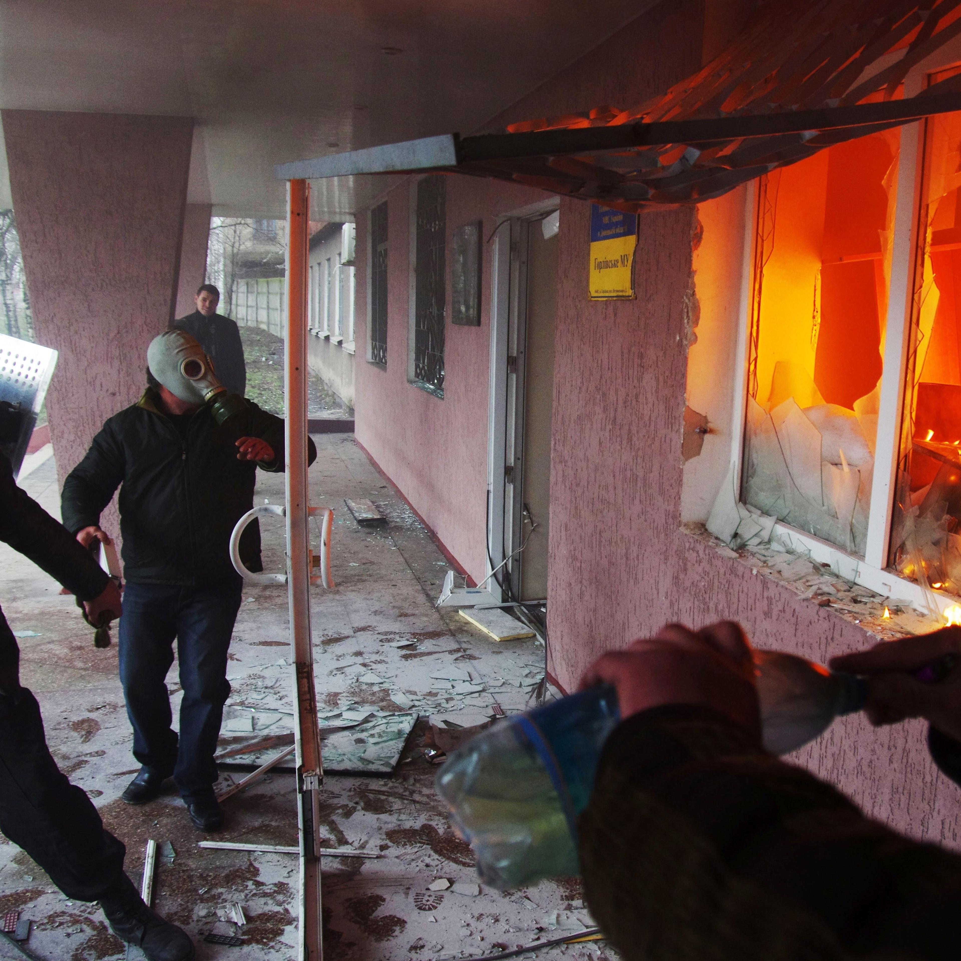 Rising tension Pro-Russian protesters storm a regional police building in the eastern Ukrainian city of Horlivka